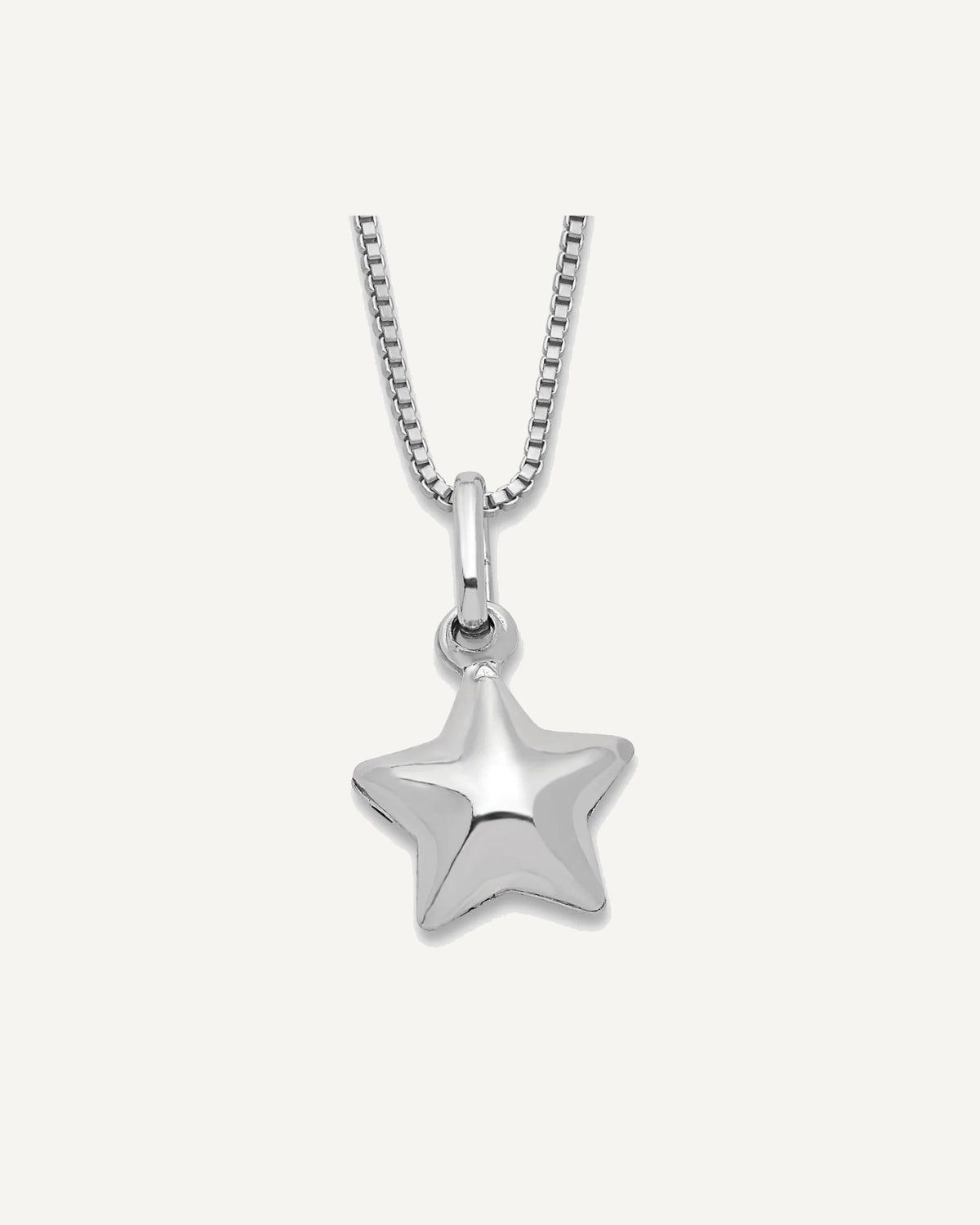 Sterling Silver Rhodium-plated Polished 3-D Puffed Star 14 inch Necklace with Pink Gift Pouch – View 1