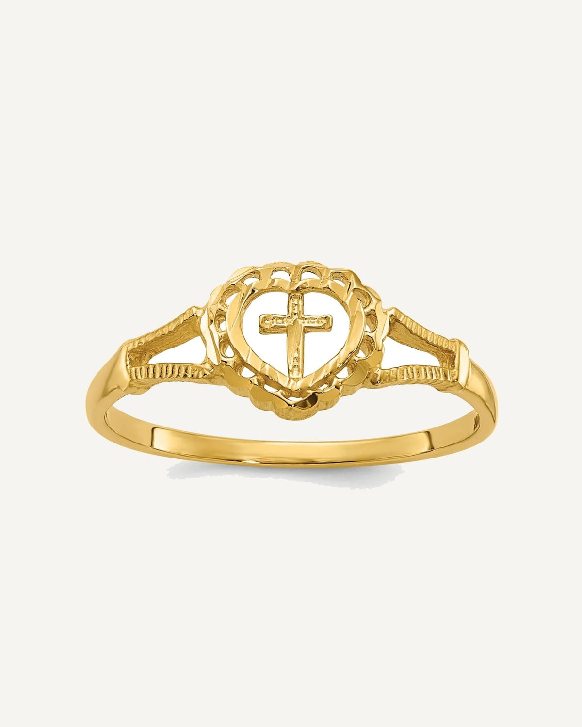 Gold Polished Children's Cross Rings – View 1