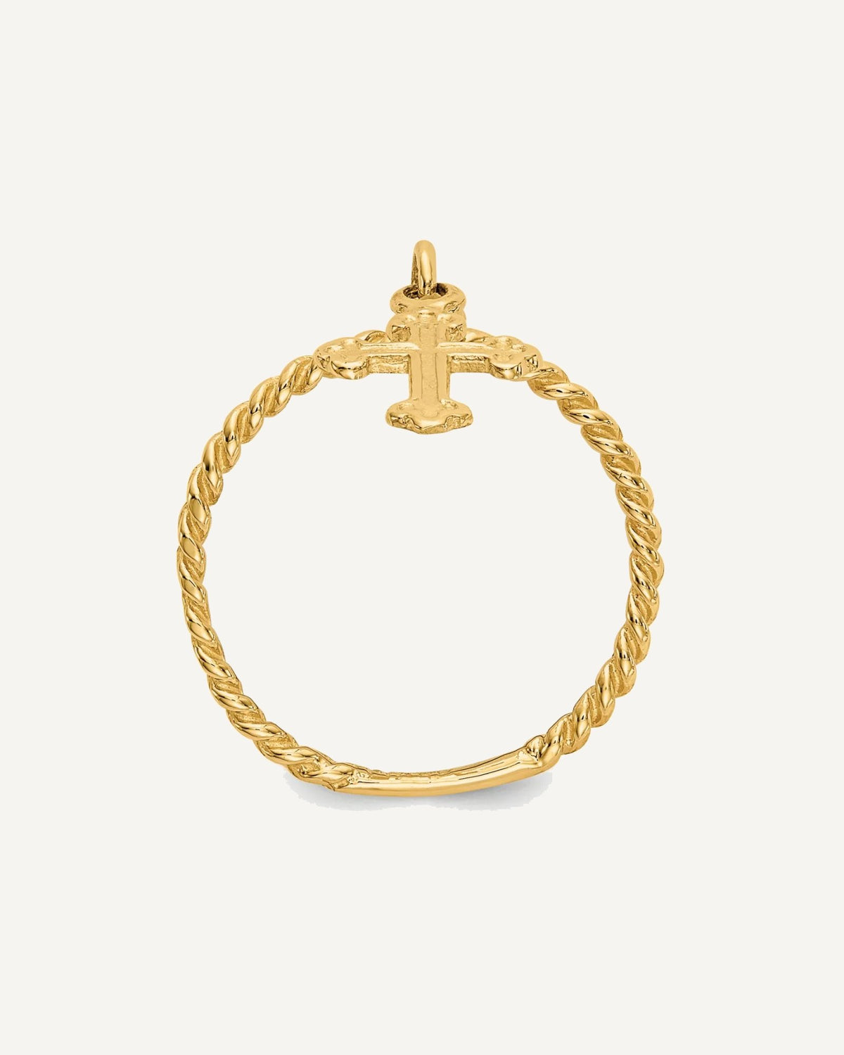 14k Cross Dangle Twisted Band Size 4 Ring – View 2