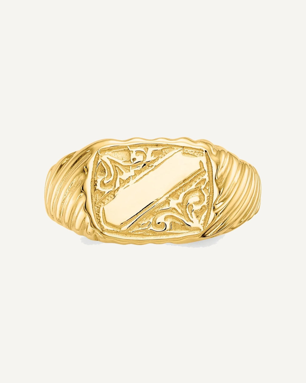 14K Polished 9.5x7.0mm Open Back Size 2.5 Rectangular with Stripes Signet Ring – View 5