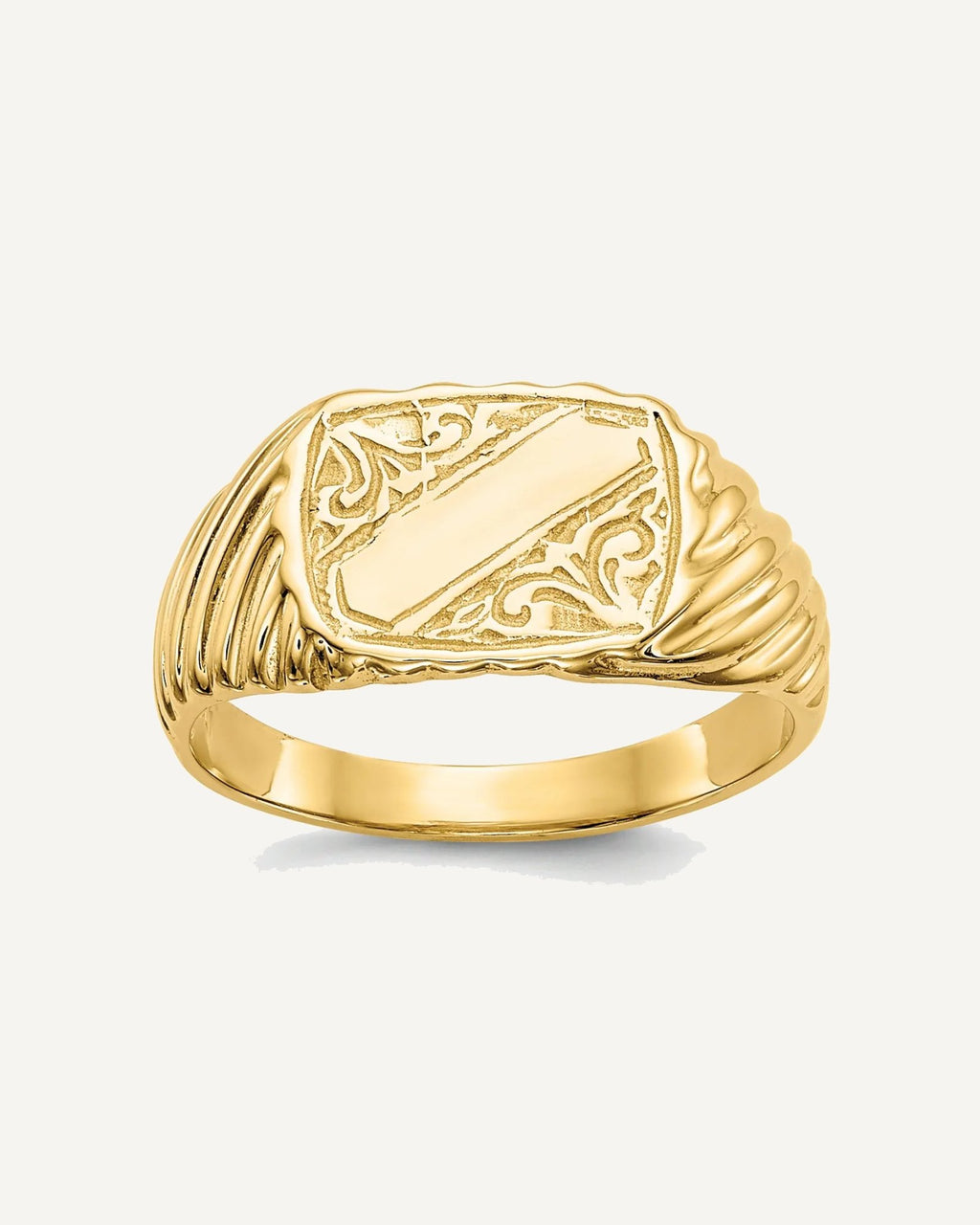 14K Polished 9.5x7.0mm Open Back Size 2.5 Rectangular with Stripes Signet Ring – View 1