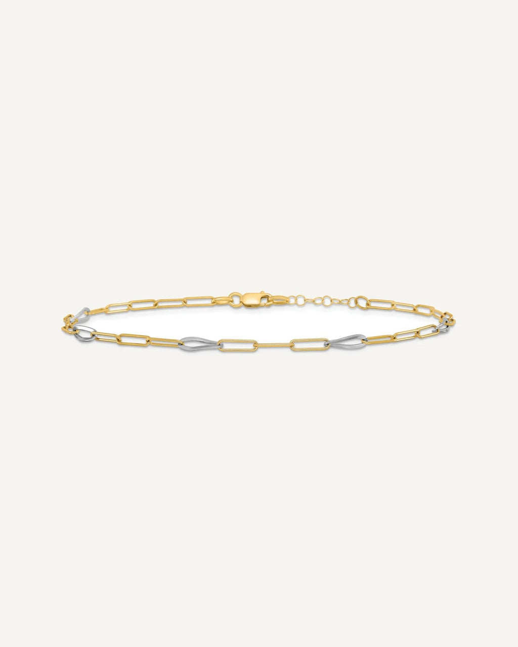 Leslie's 14K Two-tone Paperclip Link 9 inch Plus 1 inch Extender - Total 10 inch Anklet – View 3