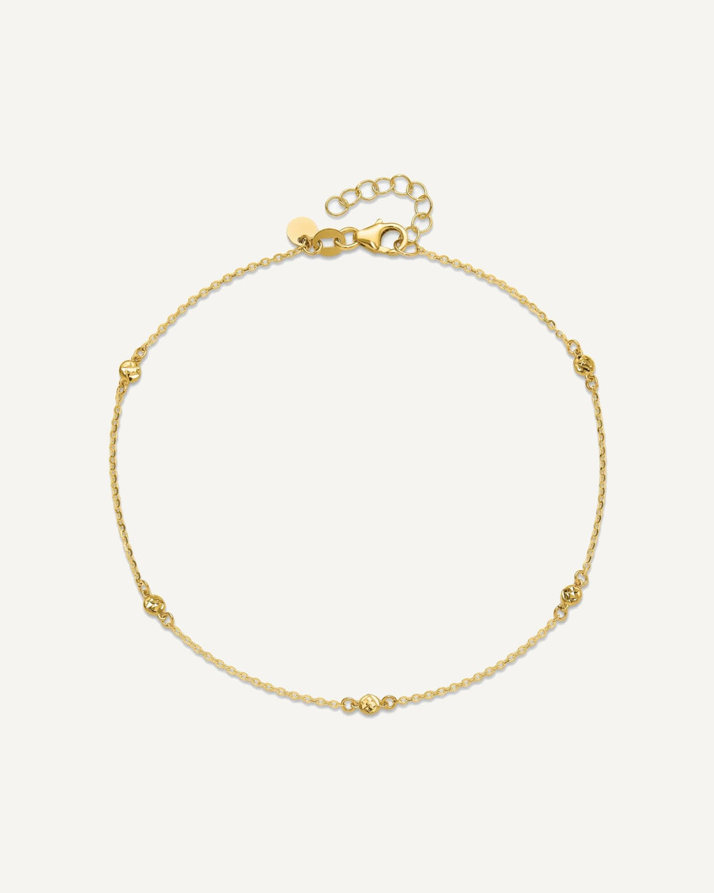 Leslie's 14k Diamond-cut Bead 5-Station 9 inch Plus 1 inch Extender - Total 10 inch Anklet – View 4