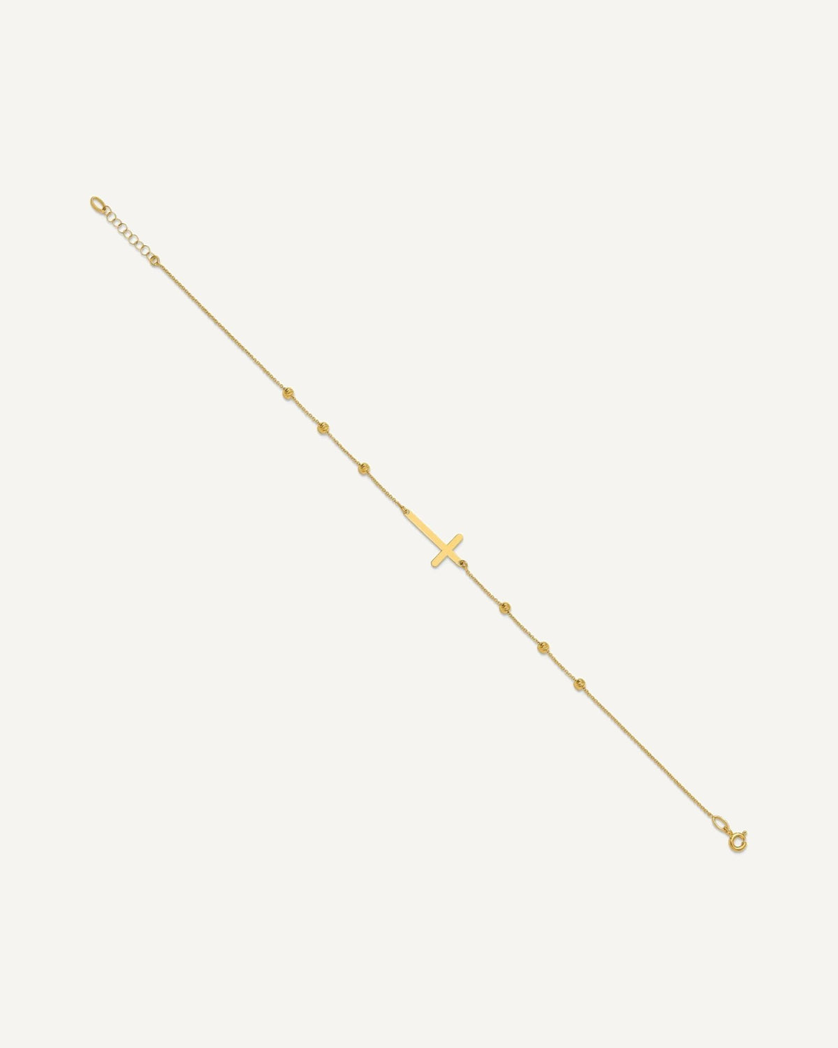Leslie's 14K Cross and Diamond-cut Beads 9 inch Plus 1 inch Extender - Total 10 inch Anklet – View 5