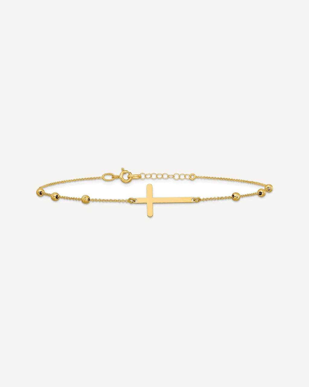 Leslie's 14K Cross and Diamond-cut Beads 9 inch Plus 1 inch Extender - Total 10 inch Anklet – View 6