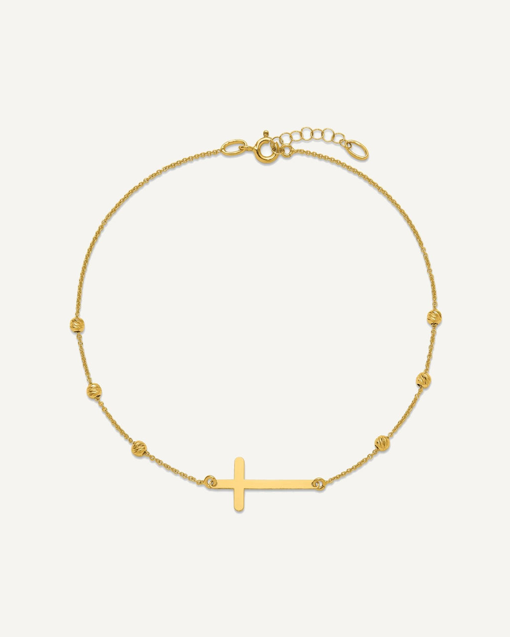 Leslie's 14K Cross and Diamond-cut Beads 9 inch Plus 1 inch Extender - Total 10 inch Anklet – View 7