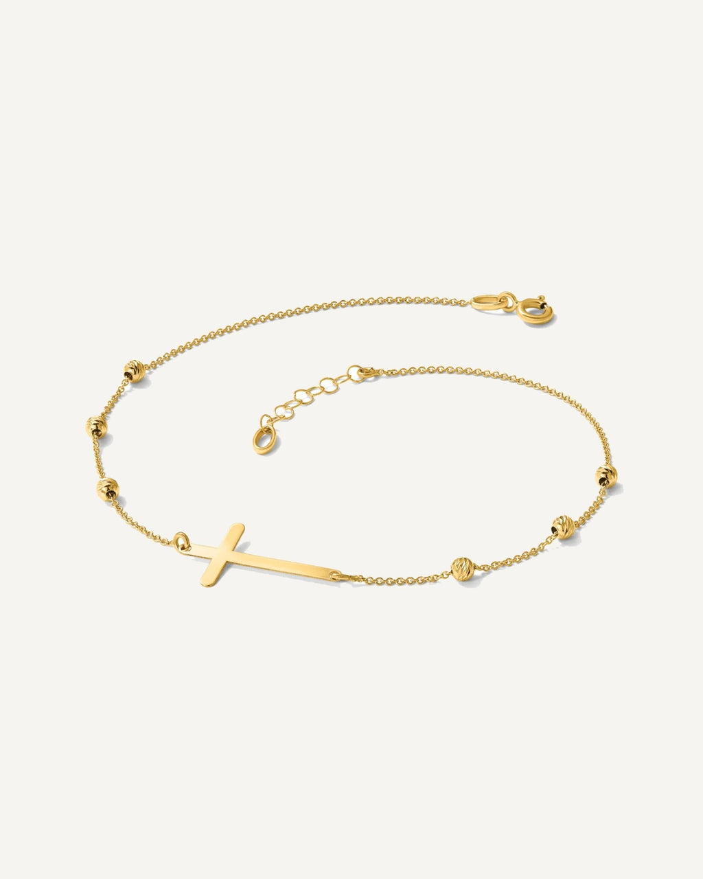 Leslie's 14K Cross and Diamond-cut Beads 9 inch Plus 1 inch Extender - Total 10 inch Anklet – View 3