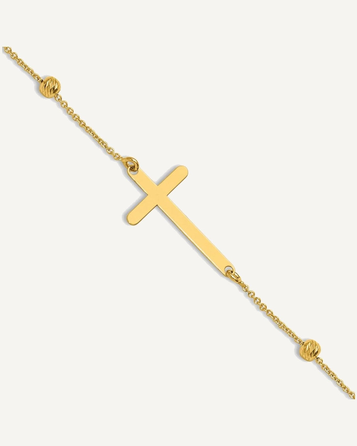 Leslie's 14K Cross and Diamond-cut Beads 9 inch Plus 1 inch Extender - Total 10 inch Anklet – View 1