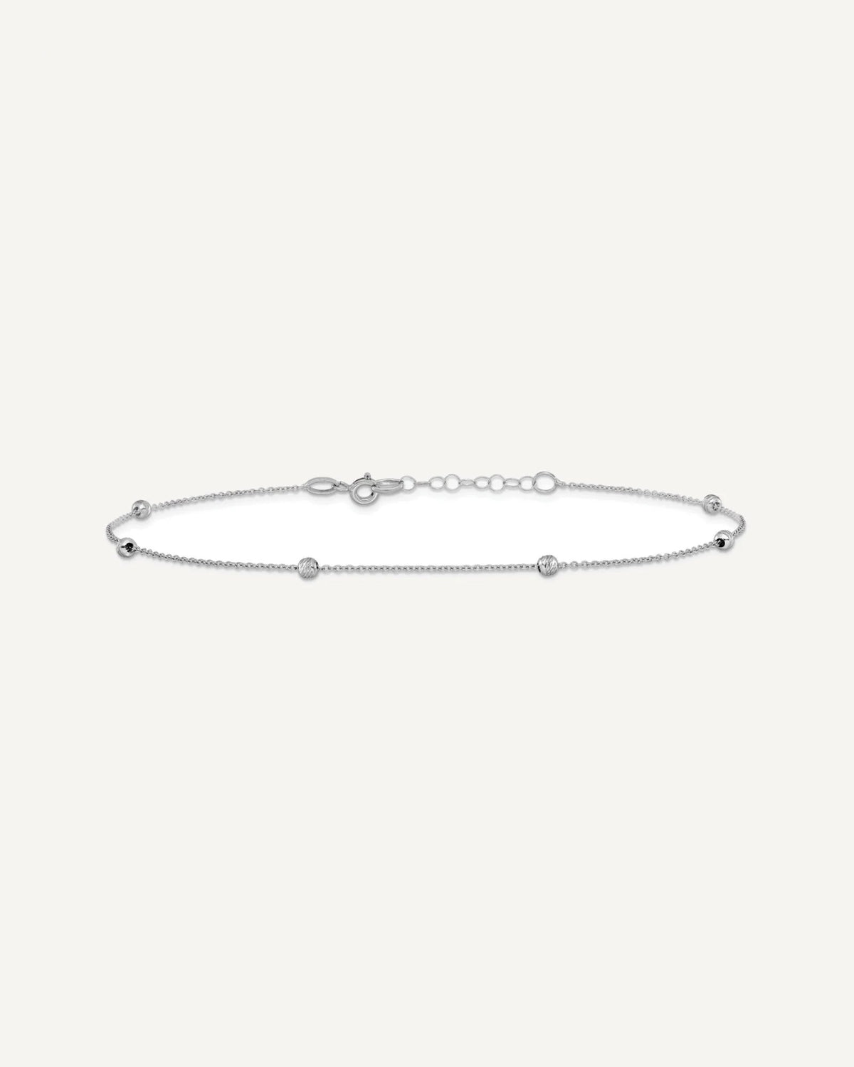Leslie's 14K White Gold Diamond-cut Bead 6-Station 10 inch Plus 1 inch Extender - Total 11 inch Anklet – View 3