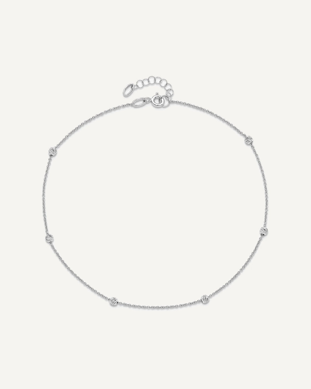 Leslie's 14K White Gold Diamond-cut Bead 6-Station 10 inch Plus 1 inch Extender - Total 11 inch Anklet – View 5