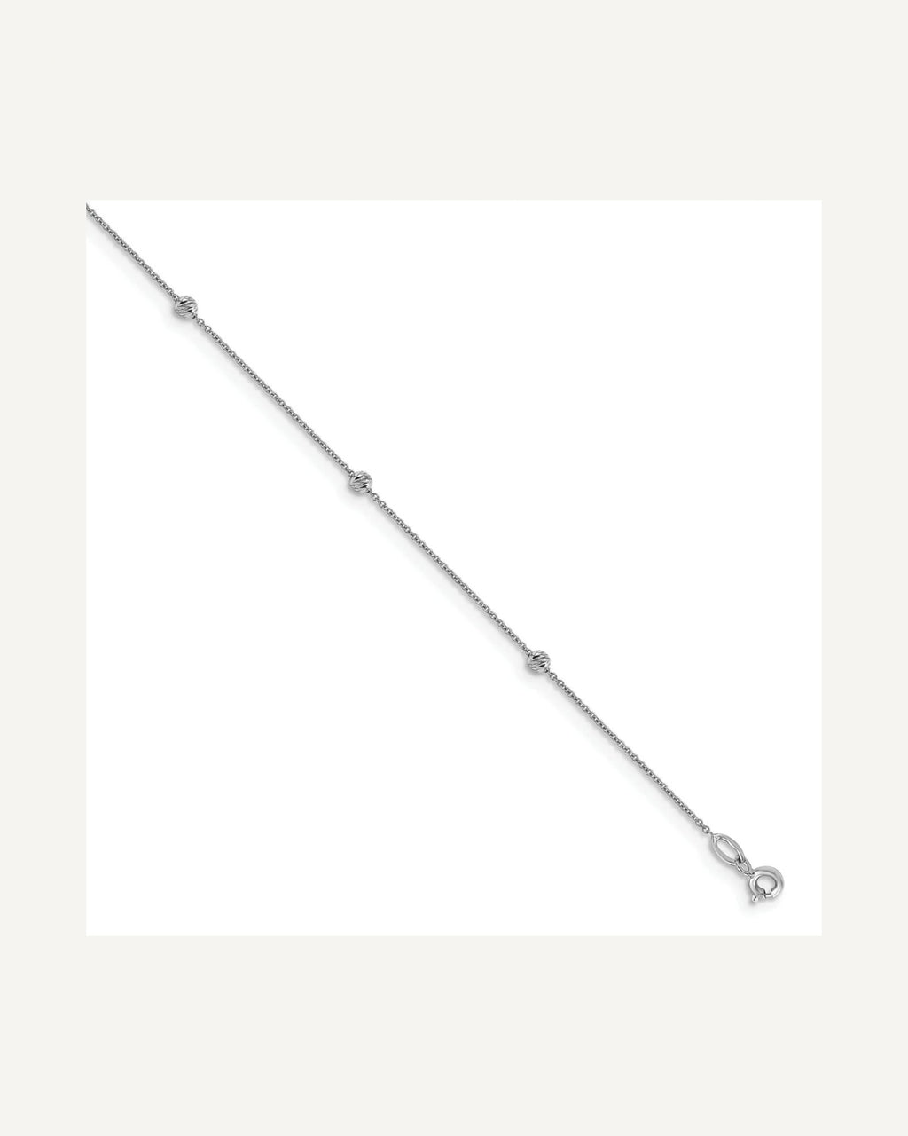Leslie's 14K White Gold Diamond-cut Bead 6-Station 10 inch Plus 1 inch Extender - Total 11 inch Anklet – View 1