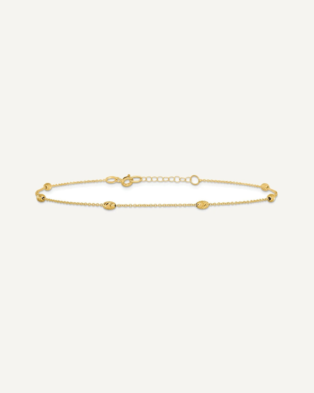 Leslie's 14K Diamond-cut Oval Beads 6-Station 10 inch Plus 1 inch Extender - Total 11 inch Anklet – View 3