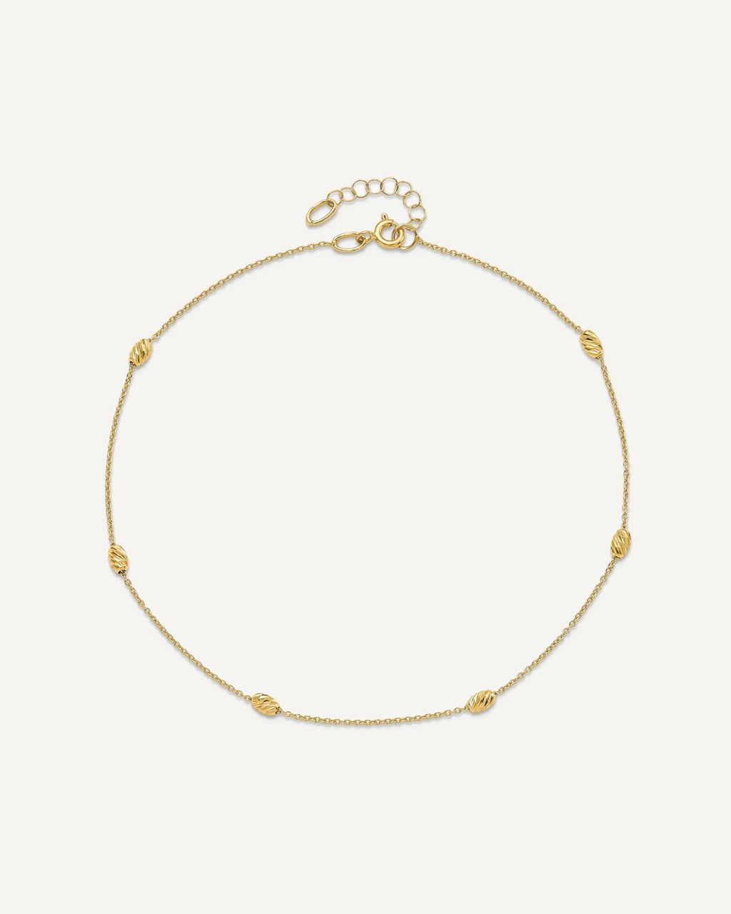 Leslie's 14K Diamond-cut Oval Beads 6-Station 10 inch Plus 1 inch Extender - Total 11 inch Anklet – View 5
