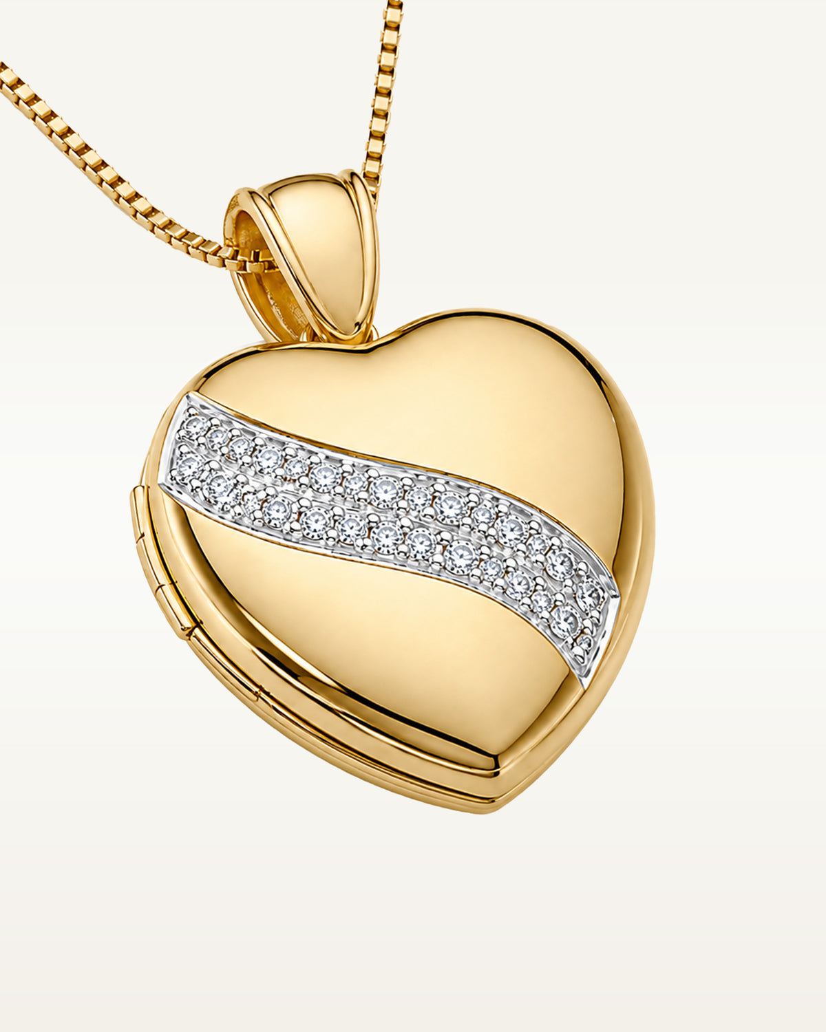 Solid 14k Yellow Gold Premium Weight Heart Photo Locket with Diamonds