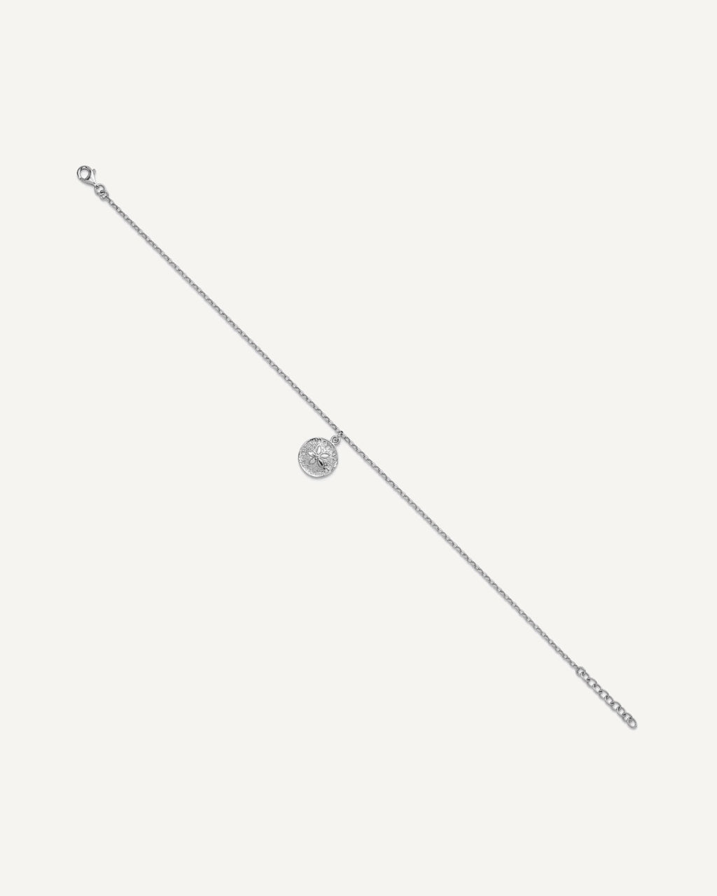 Sterling Silver Rhodium-Plated Sand Dollar Charm 9 inch Plus 1 inch Extender - Total 10 inch Anklet – View 2
