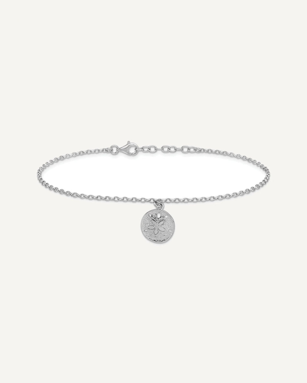 Sterling Silver Rhodium-Plated Sand Dollar Charm 9 inch Plus 1 inch Extender - Total 10 inch Anklet – View 3
