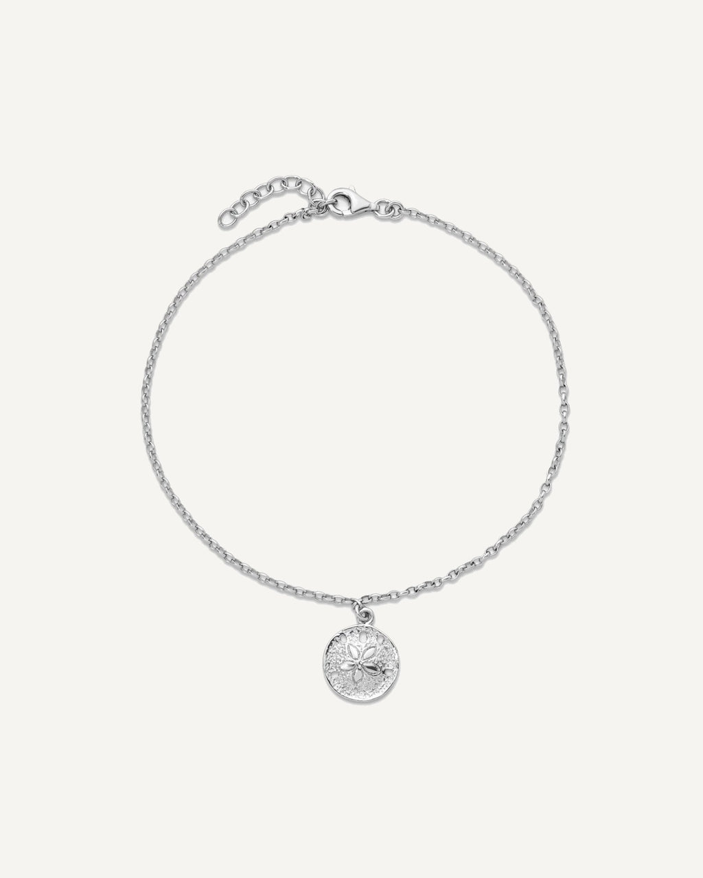 Sterling Silver Rhodium-Plated Sand Dollar Charm 9 inch Plus 1 inch Extender - Total 10 inch Anklet – View 4