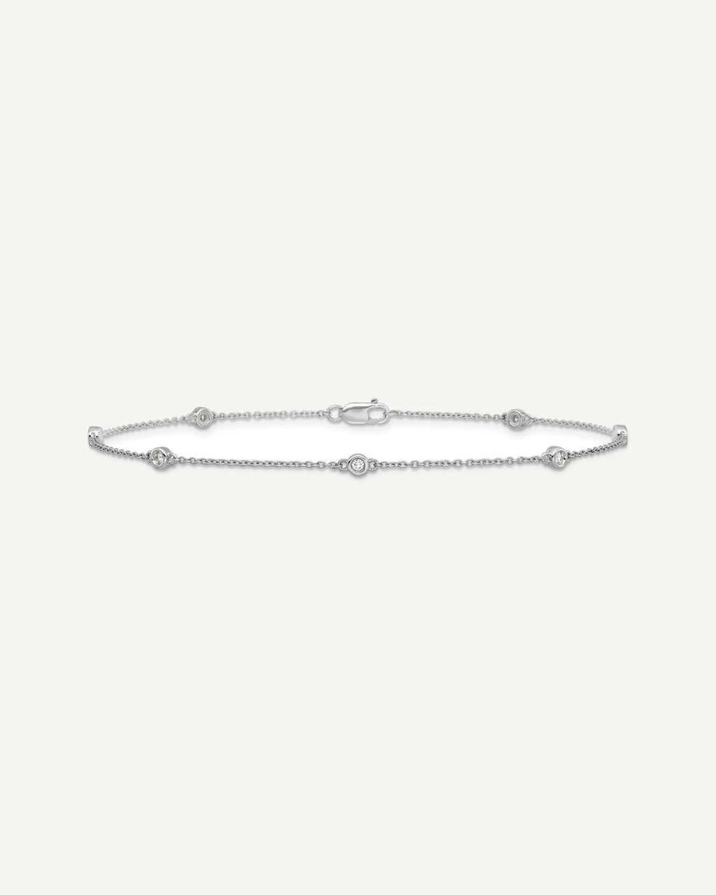 14k White Gold Complete 1/8 carat Bezel-set Diamond and Cable Chain 7-Station 9 inch Anklet – View 4