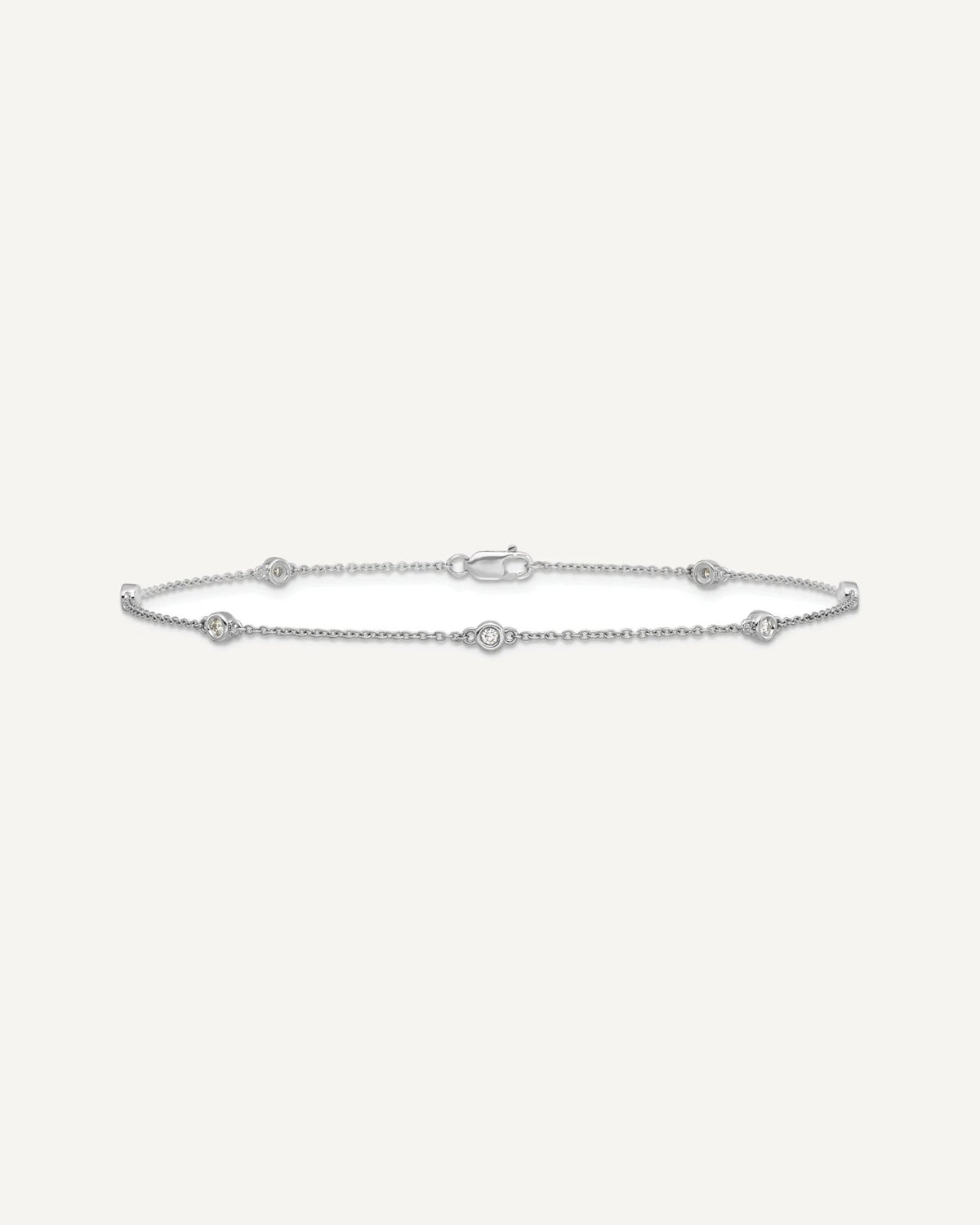 14k White Gold Complete 1/8 carat Bezel-set Diamond and Cable Chain 7-Station 9 inch Anklet – View 4