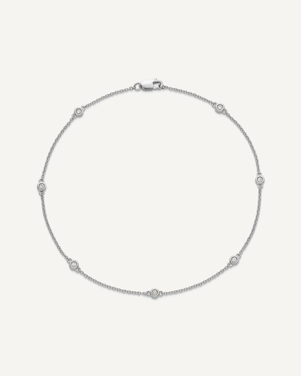 14k White Gold Complete 1/8 carat Bezel-set Diamond and Cable Chain 7-Station 9 inch Anklet – View 5