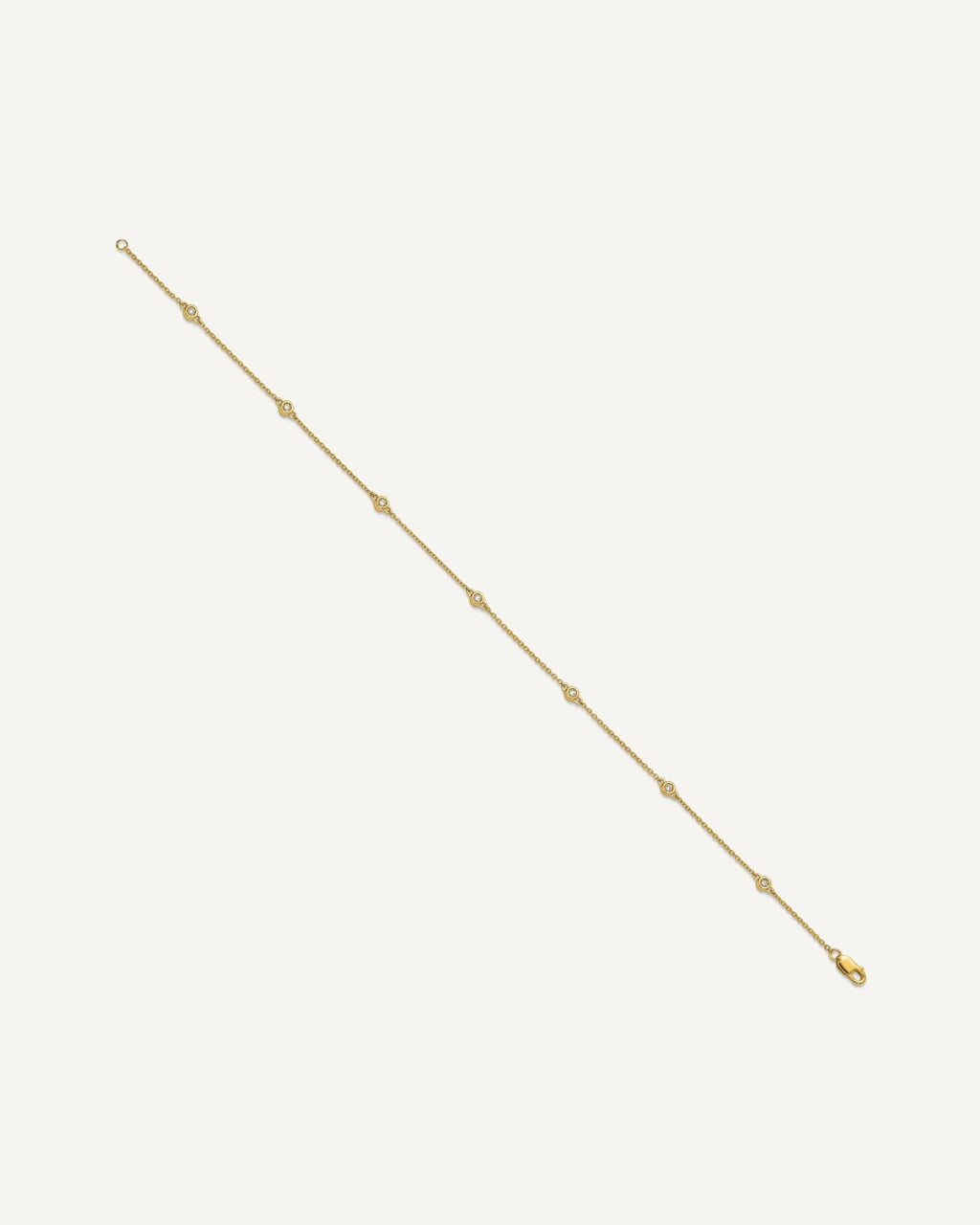 14k Complete 1/8 carat Bezel-set Diamond and Cable Chain 7-Station 9 inch Anklet – View 3