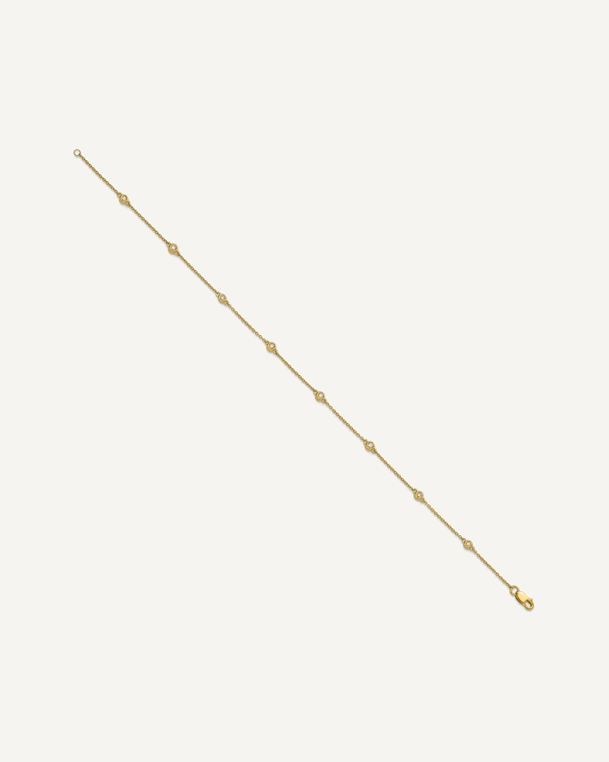 14k Complete 1/8 carat Bezel-set Diamond and Cable Chain 8-Station 9 inch Anklet – View 3