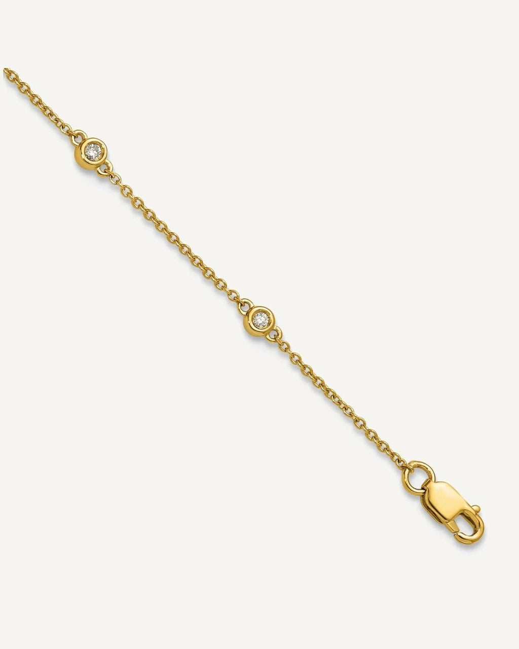 14k Complete 1/8 carat Bezel-set Diamond and Cable Chain 8-Station 9 inch Anklet – View 1