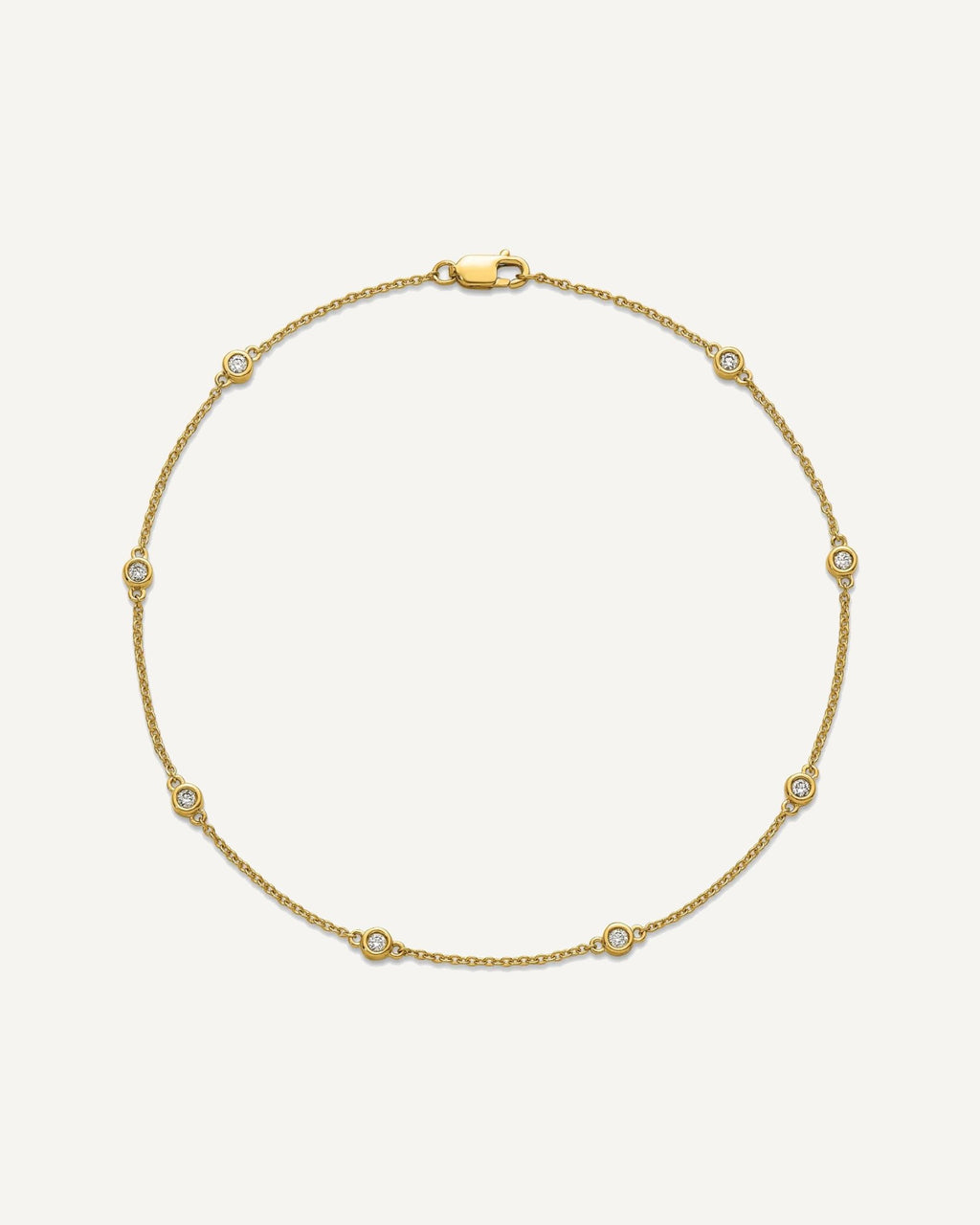 14k Complete 1/5 carat Bezel-set Diamond and Cable Chain 8-Station 9 inch Anklet – View 5