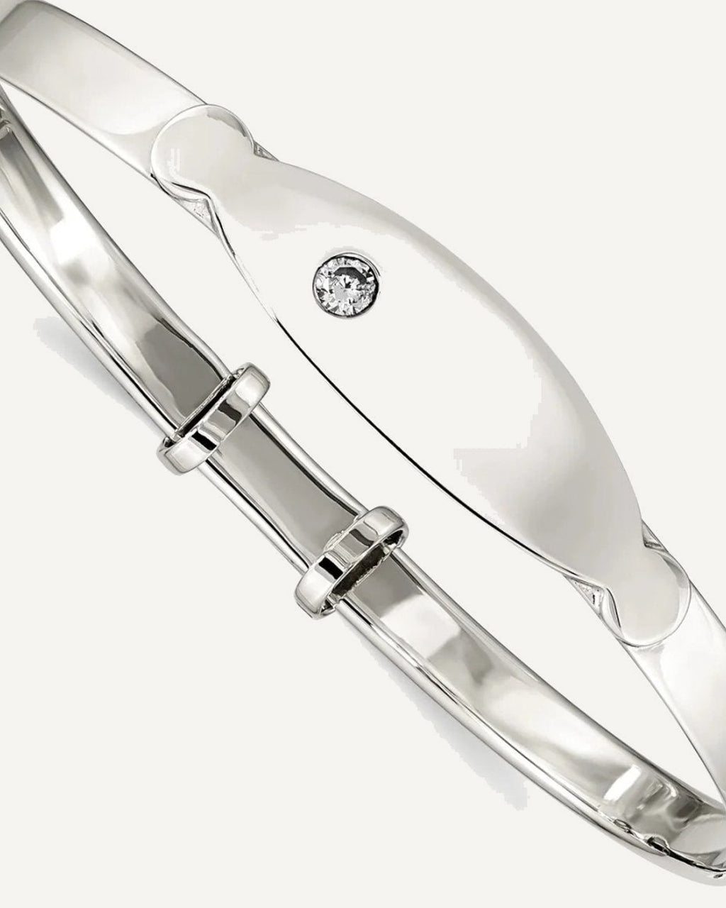 Sterling Silver Polished CZ ID Adjustable Baby Bangle Bracelet – View 1