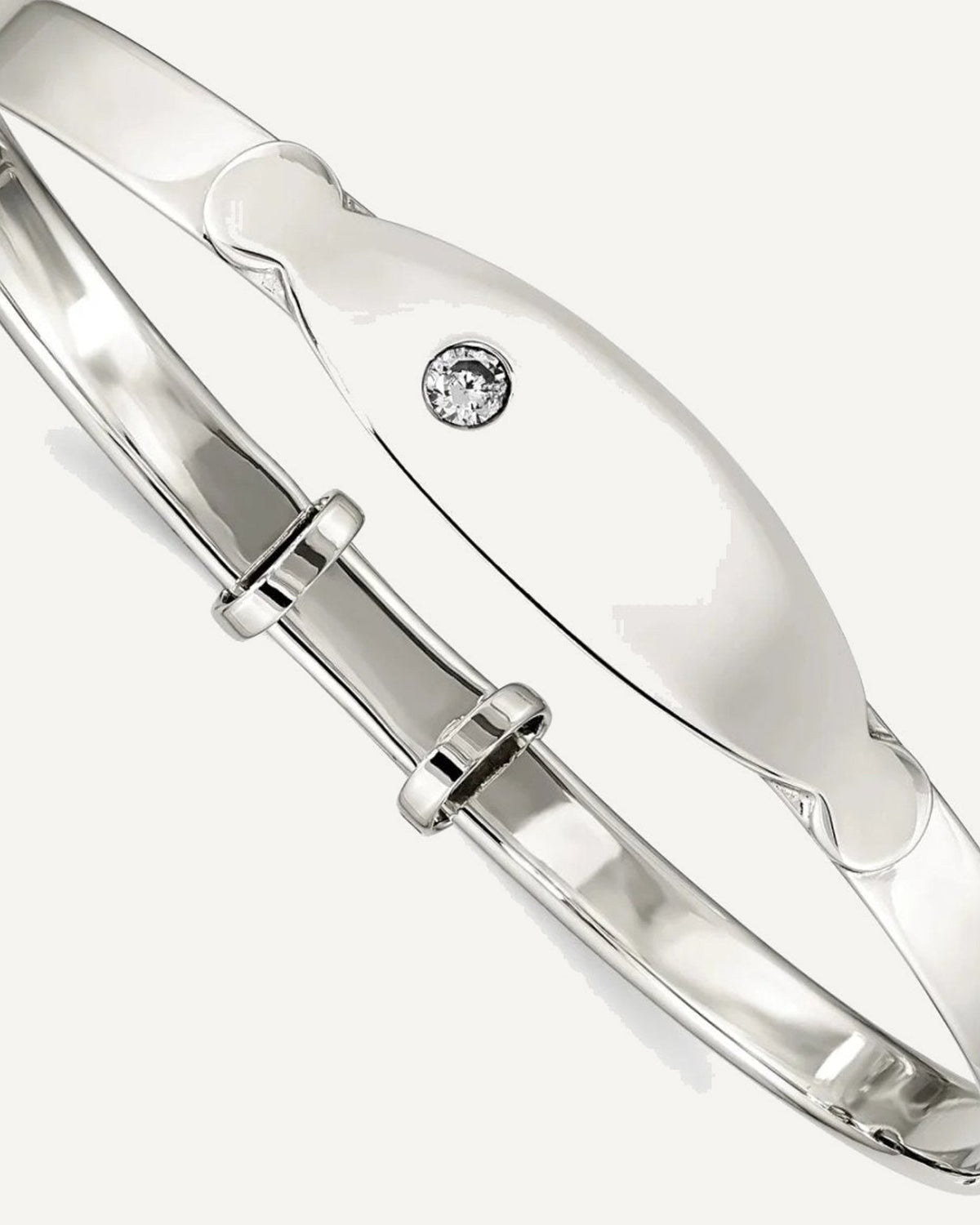 Sterling Silver Polished CZ ID Adjustable Baby Bangle Bracelet – View 1