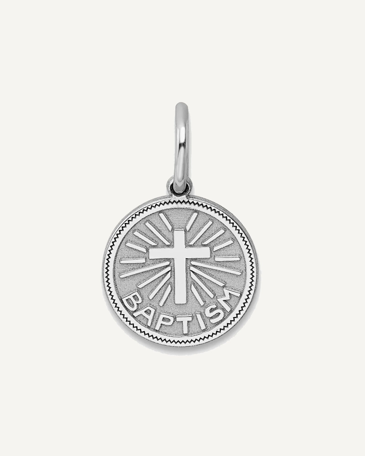Sterling Silver Rhodium-plated Baptism Disc Charm – View 1