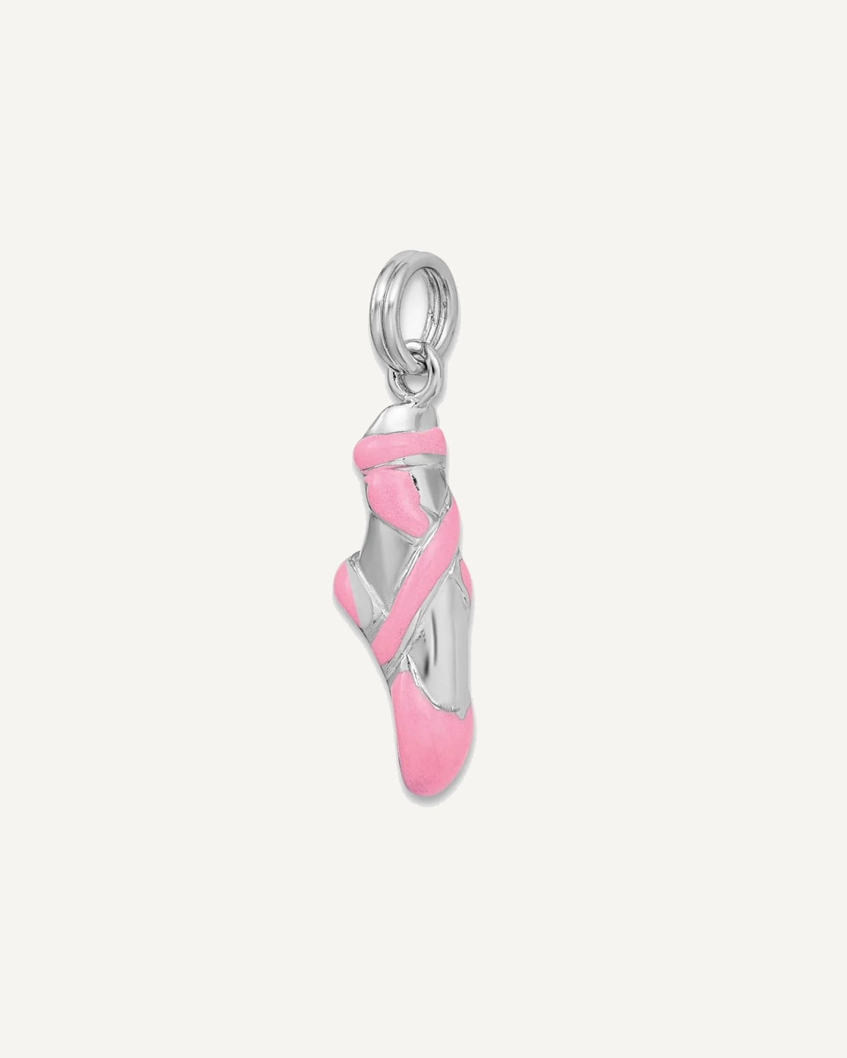 Sterling Silver Rhodium-plated Pink Enamel Ballet Slipper Charm – View 5