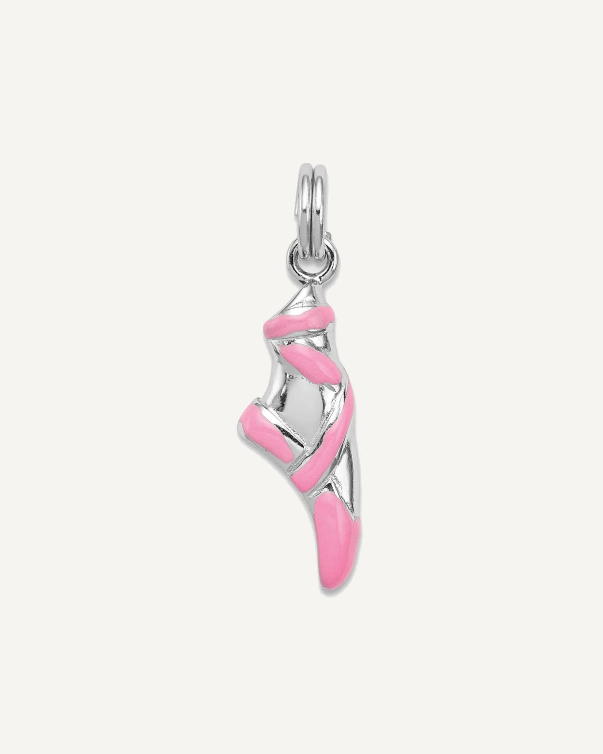 Sterling Silver Rhodium-plated Pink Enamel Ballet Slipper Charm – View 1