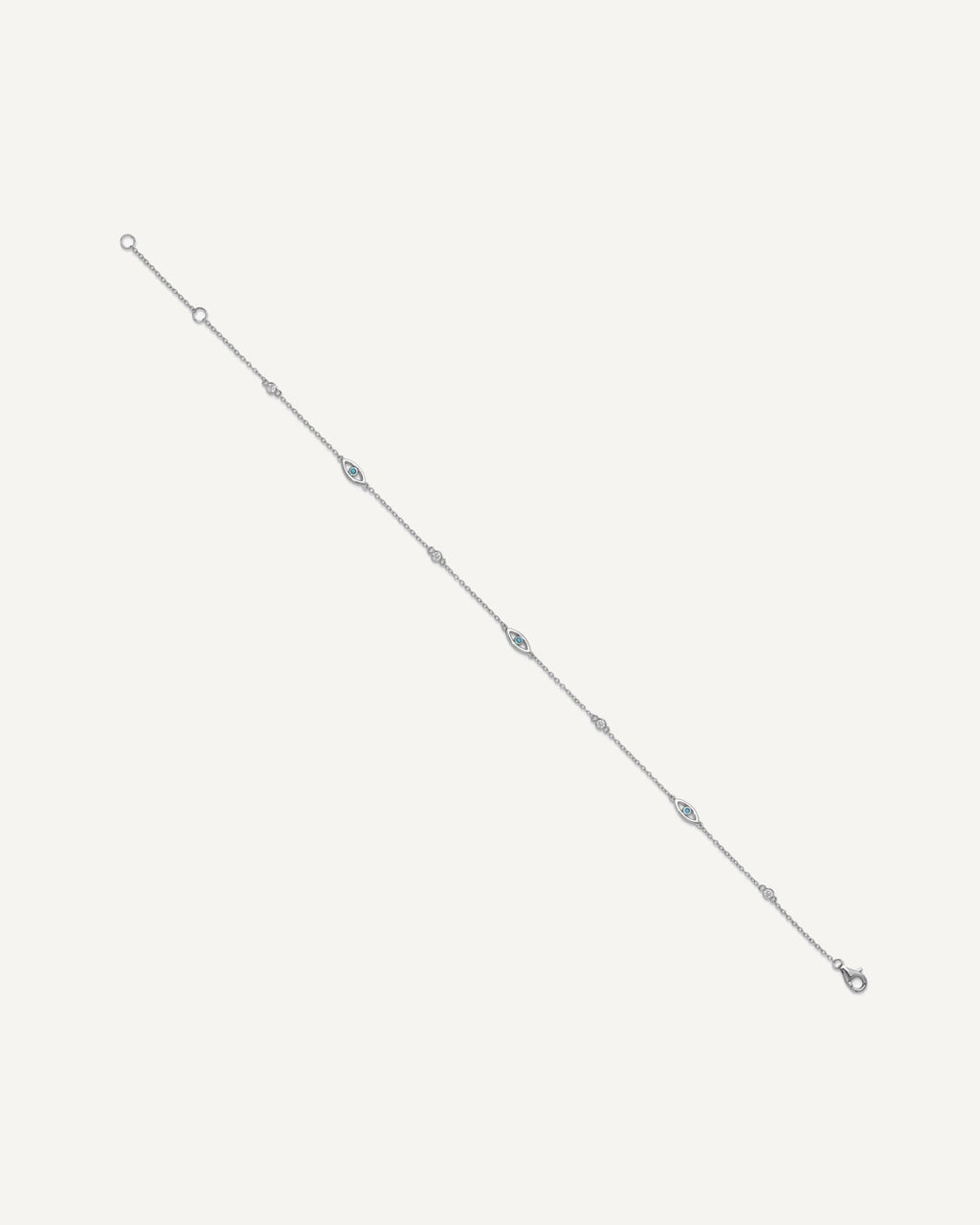 Cheryl M Sterling Silver Rhodium-plated Polished Blue Glass and CZ Evil Eye 9.5 Inch with 1 Inch Extension Anklet – View 3