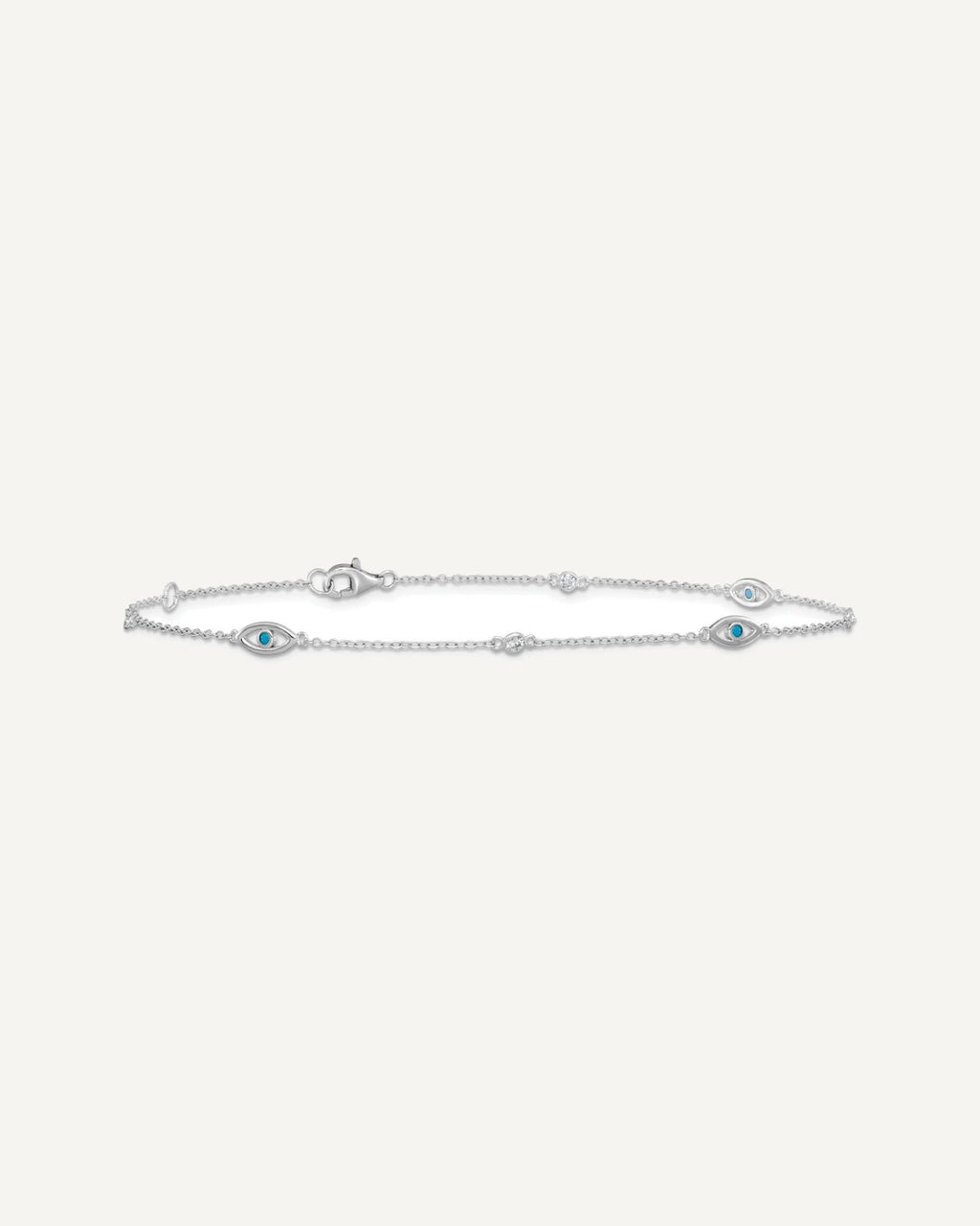 Cheryl M Sterling Silver Rhodium-plated Polished Blue Glass and CZ Evil Eye 9.5 Inch with 1 Inch Extension Anklet – View 4