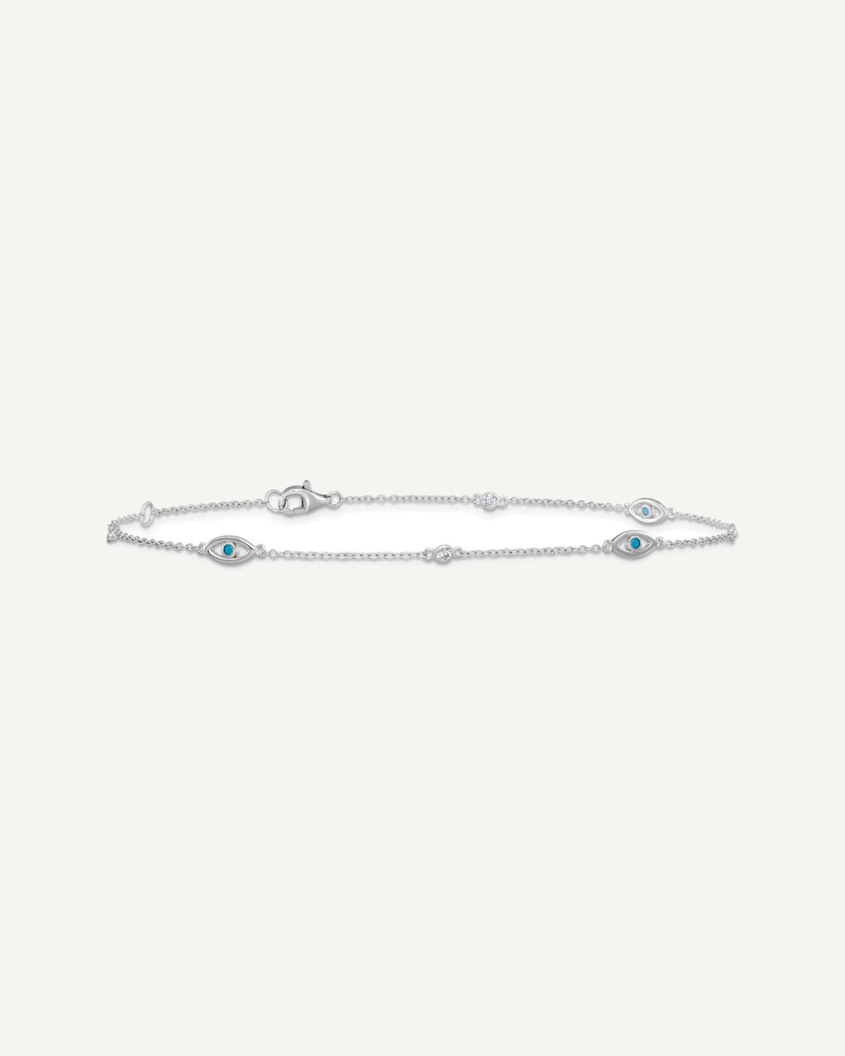 Cheryl M Sterling Silver Rhodium-plated Polished Blue Glass and CZ Evil Eye 9.5 Inch with 1 Inch Extension Anklet – View 4