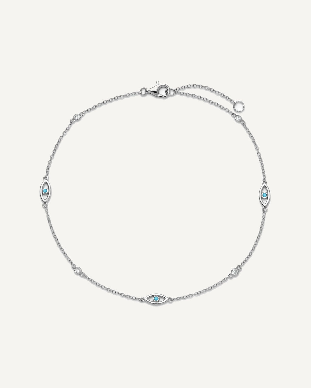 Cheryl M Sterling Silver Rhodium-plated Polished Blue Glass and CZ Evil Eye 9.5 Inch with 1 Inch Extension Anklet – View 5