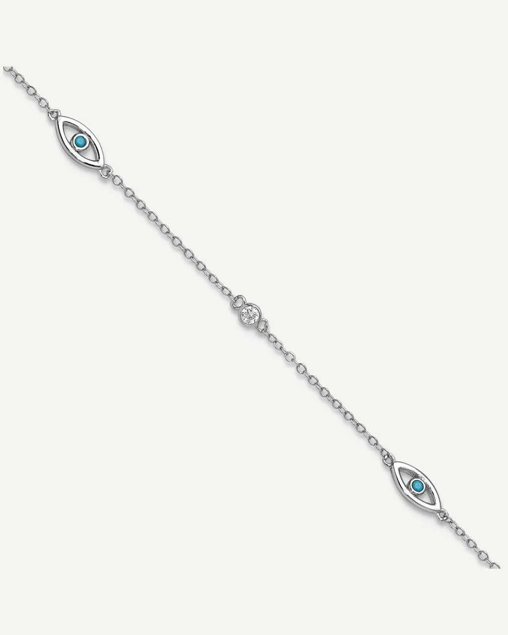 Cheryl M Sterling Silver Rhodium-plated Polished Blue Glass and CZ Evil Eye 9.5 Inch with 1 Inch Extension Anklet – View 1