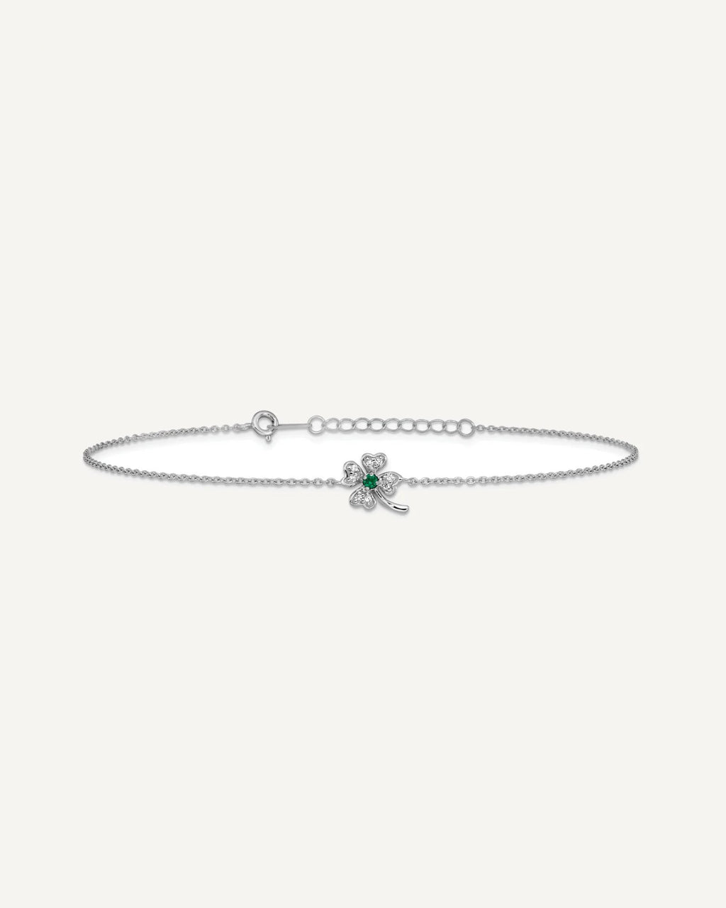 Cheryl M Sterling Silver Rhodium-plated Polished Green and White CZ Four Leaf Clover 9.5 Inch with 1 Inch Extension Anklet – View 4