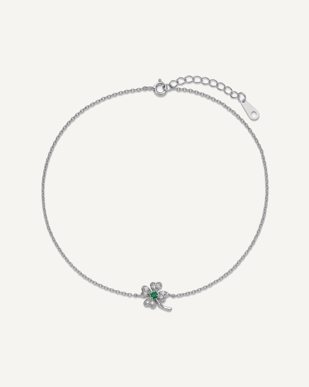 Cheryl M Sterling Silver Rhodium-plated Polished Green and White CZ Four Leaf Clover 9.5 Inch with 1 Inch Extension Anklet – View 5