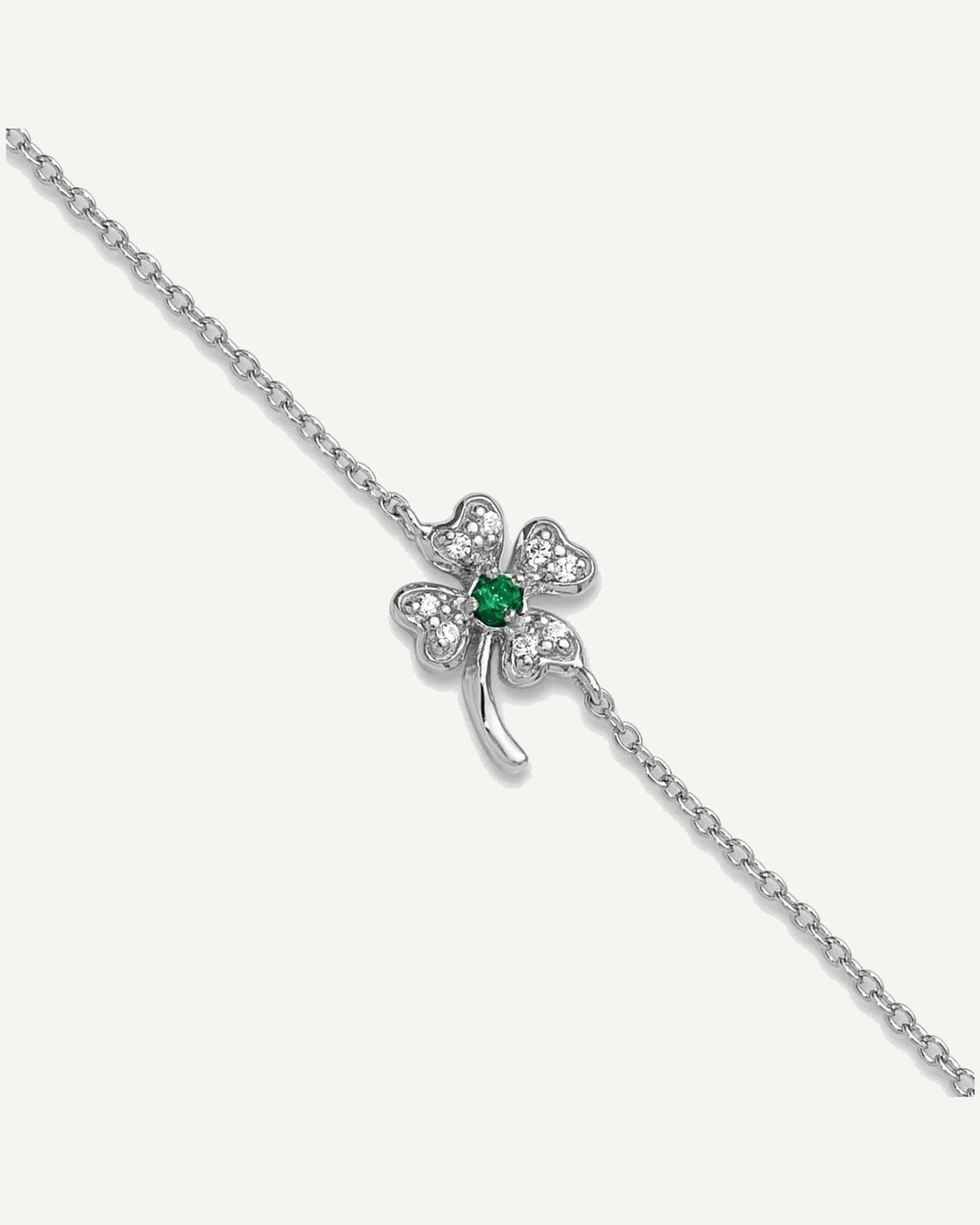Cheryl M Sterling Silver Rhodium-plated Polished Green and White CZ Four Leaf Clover 9.5 Inch with 1 Inch Extension Anklet – View 1