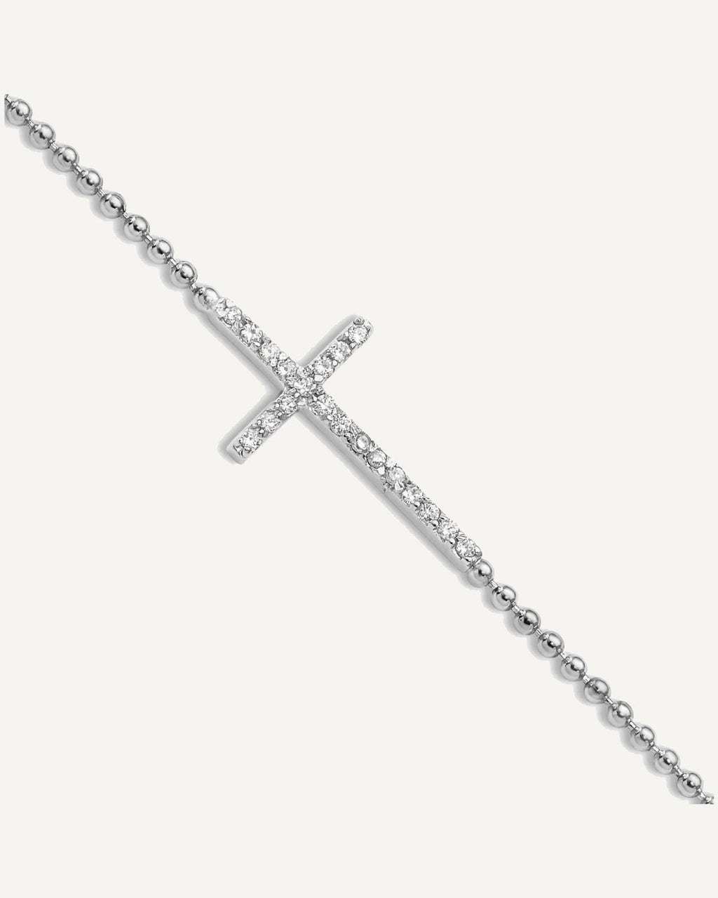 Cheryl M Sterling Silver Rhodium-plated Polished and Beaded CZ Cross 9.5 Inch with 1 Inch Extension Anklet – View 1