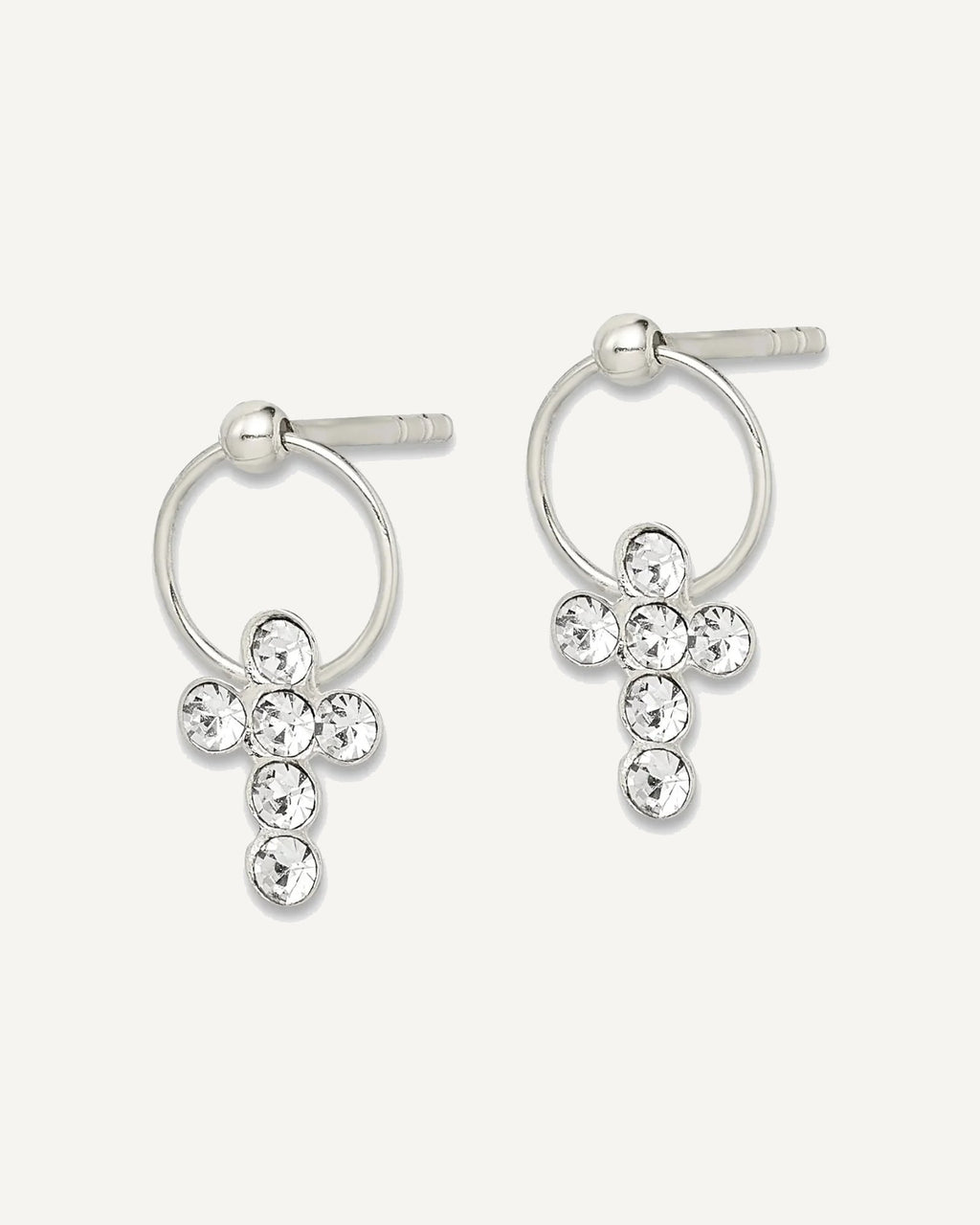 Sterling Silver Polished CZ Cross Circle Post Dangle Earrings – View 2