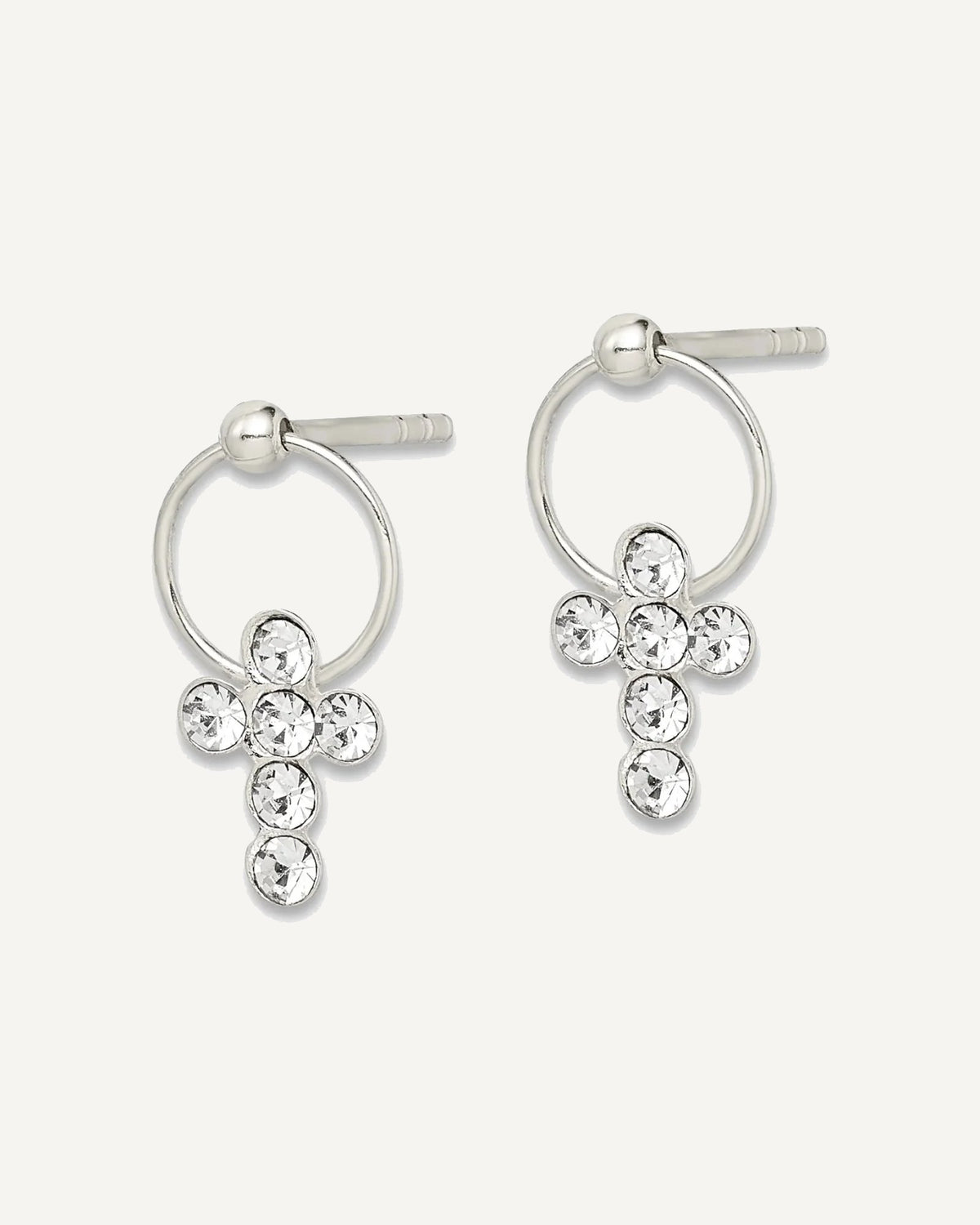 Sterling Silver Polished CZ Cross Circle Post Dangle Earrings – View 2