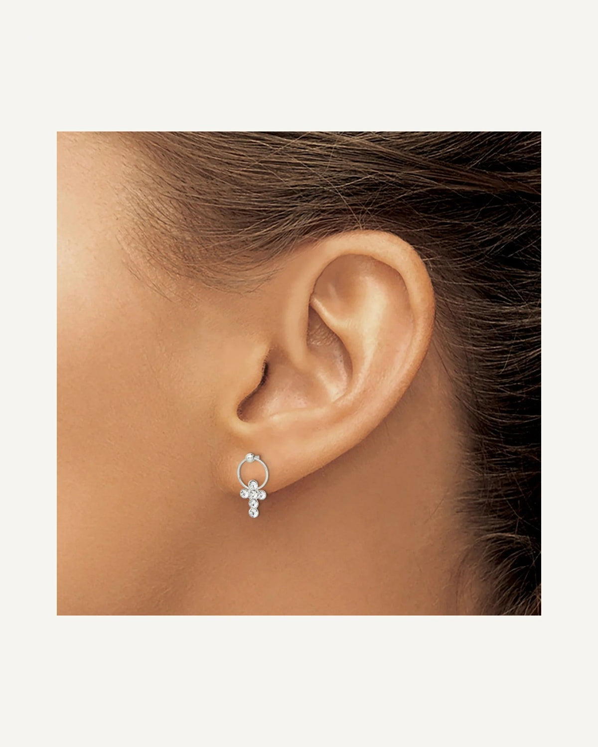Sterling Silver Polished CZ Cross Circle Post Dangle Earrings – View 3