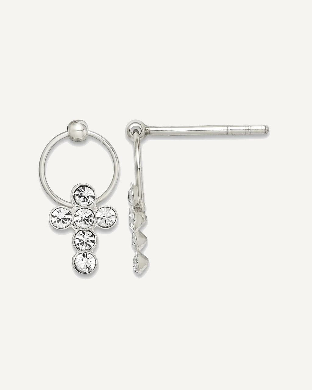 Sterling Silver Polished CZ Cross Circle Post Dangle Earrings – View 1