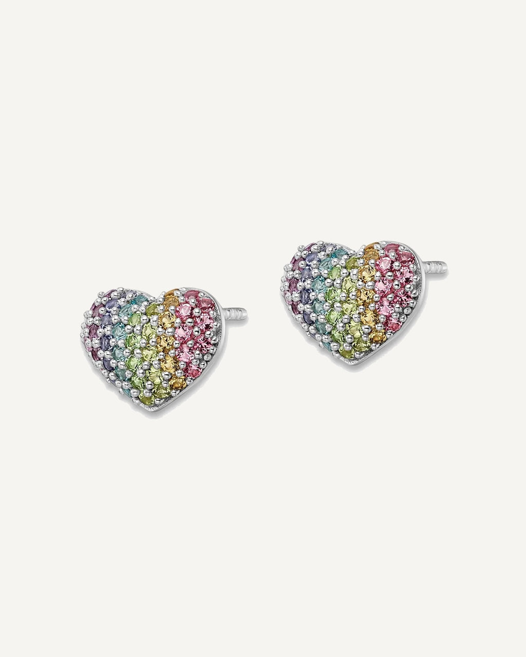 Sterling Silver Rainbow Crystal Children's Heart Earring – View 2