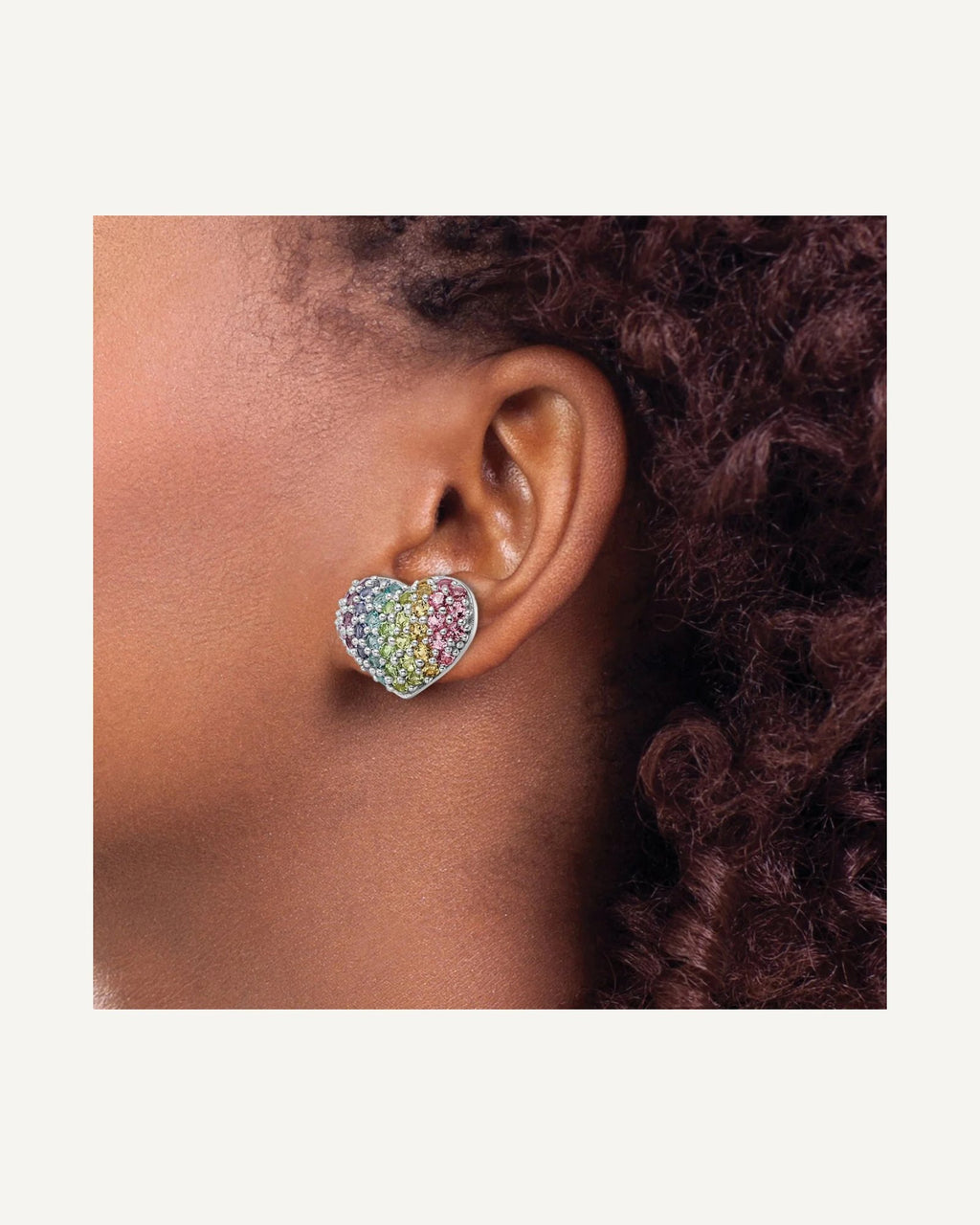 Sterling Silver Rainbow Crystal Children's Heart Earring – View 3