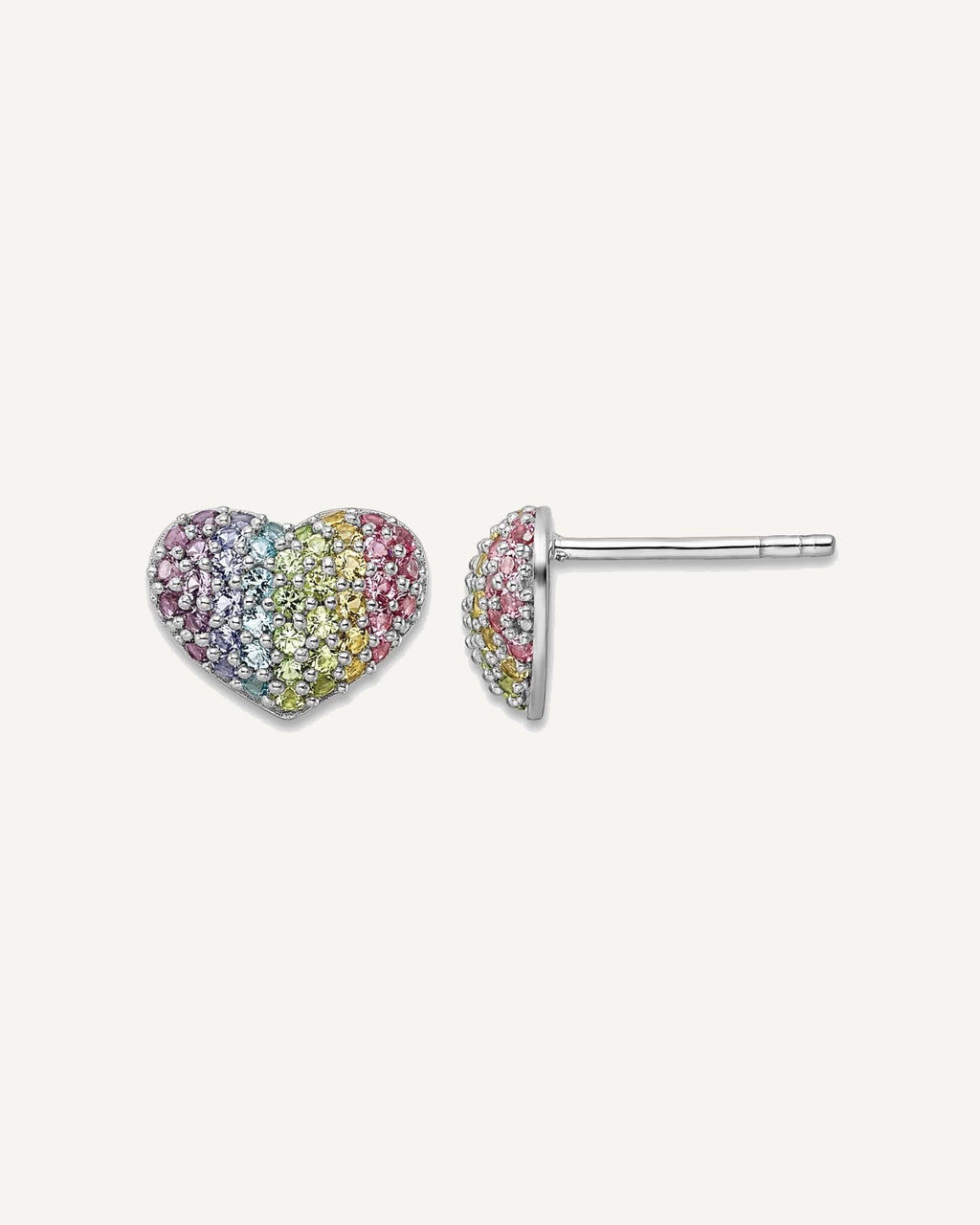 Sterling Silver Rainbow Crystal Children's Heart Earring – View 1