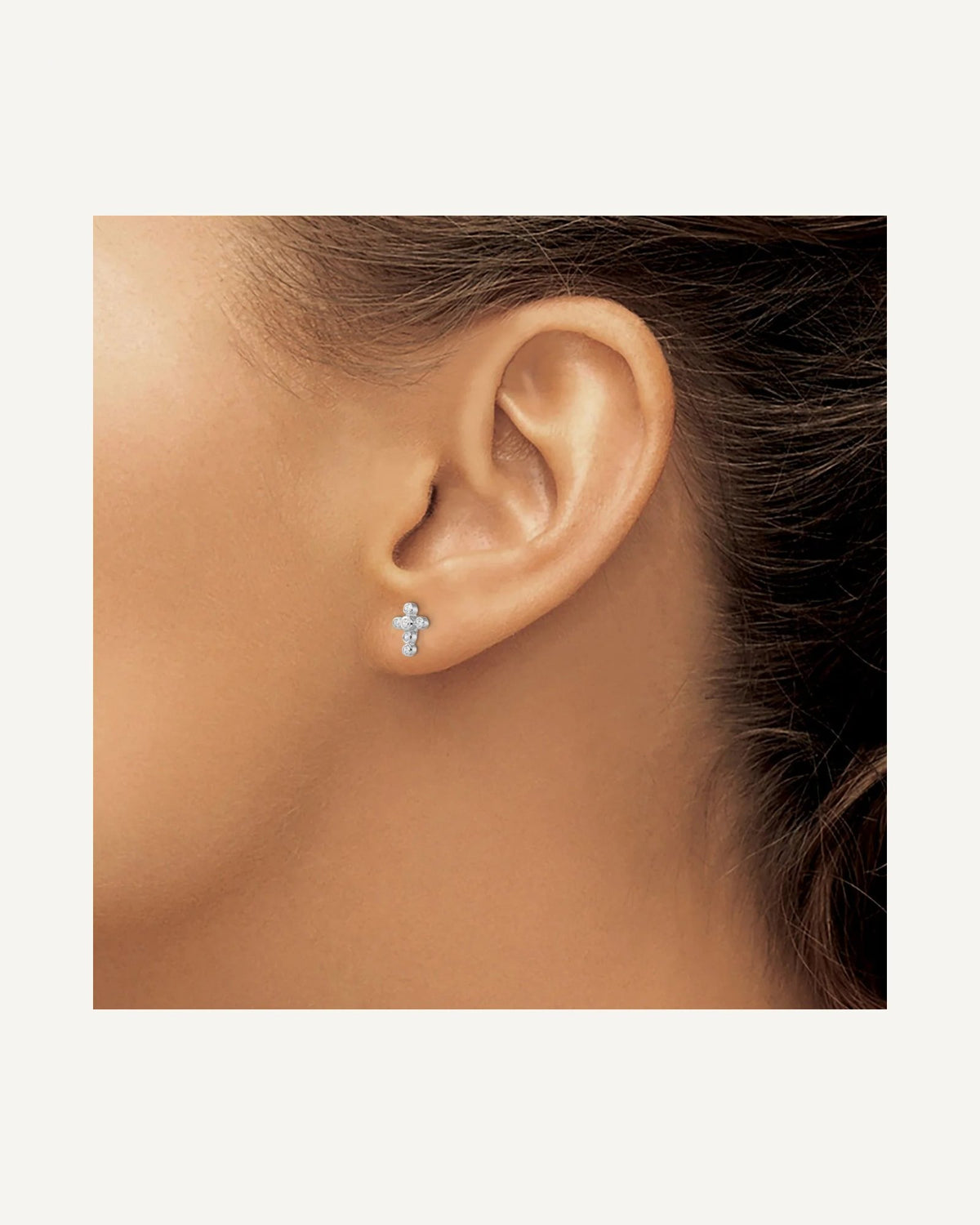 Sterling Silver Rhodium-plated Polished Bezel CZ Cross Petite Post Earrings – View 3